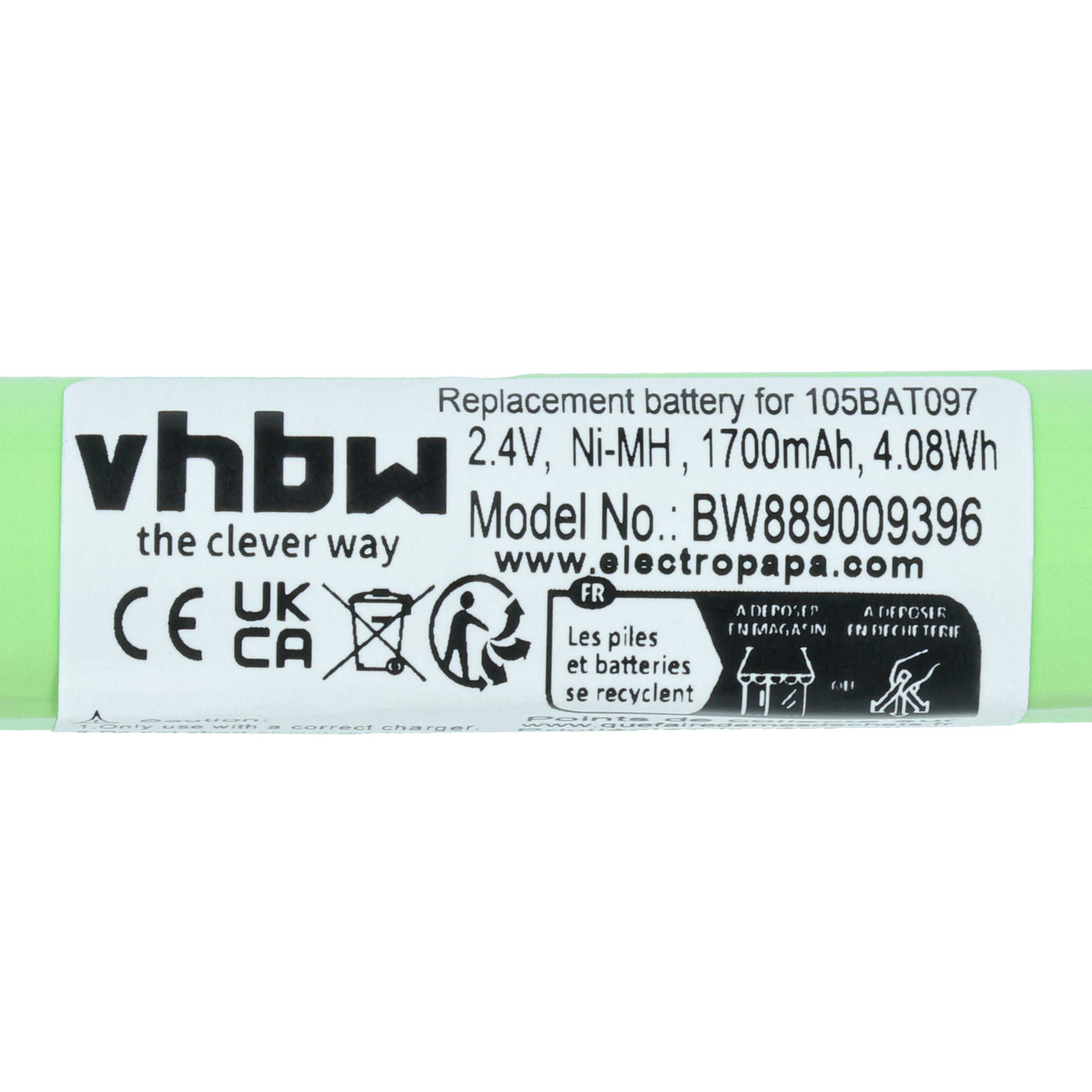 Emergency Light 5x Battery replaces Kaufel 105BAT091 (Ni-Cd), 105BAT097 - 1700 mAh 2.4 V NiMH + cable