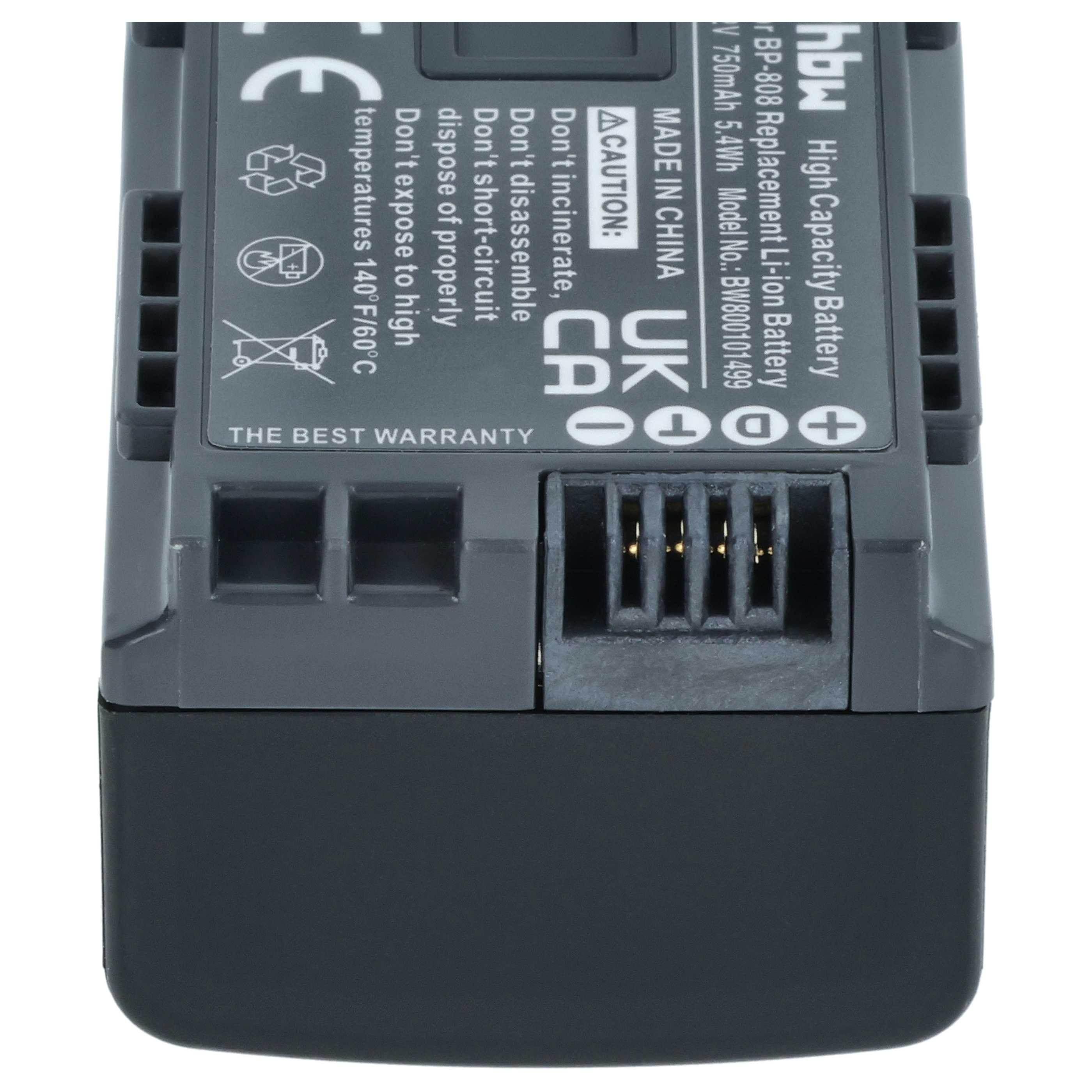2x Batería reemplaza Canon 2740B002, BP-808 para videocámara - 750 mAh 7,2 V Li-Ion