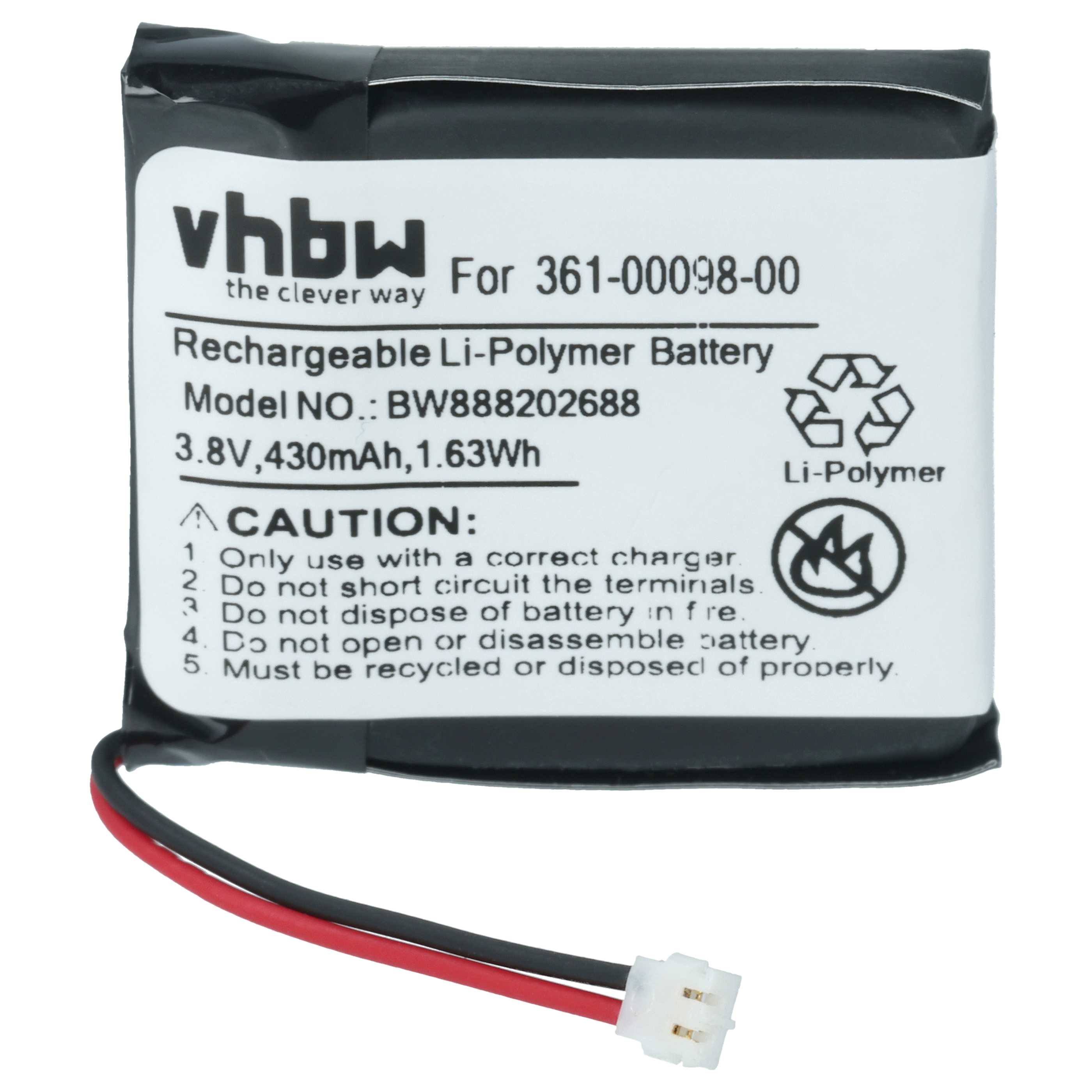 Smartwatch Battery replaces Garmin 361-00098-00 - 410 mAh 3.8 V Li-polymer
