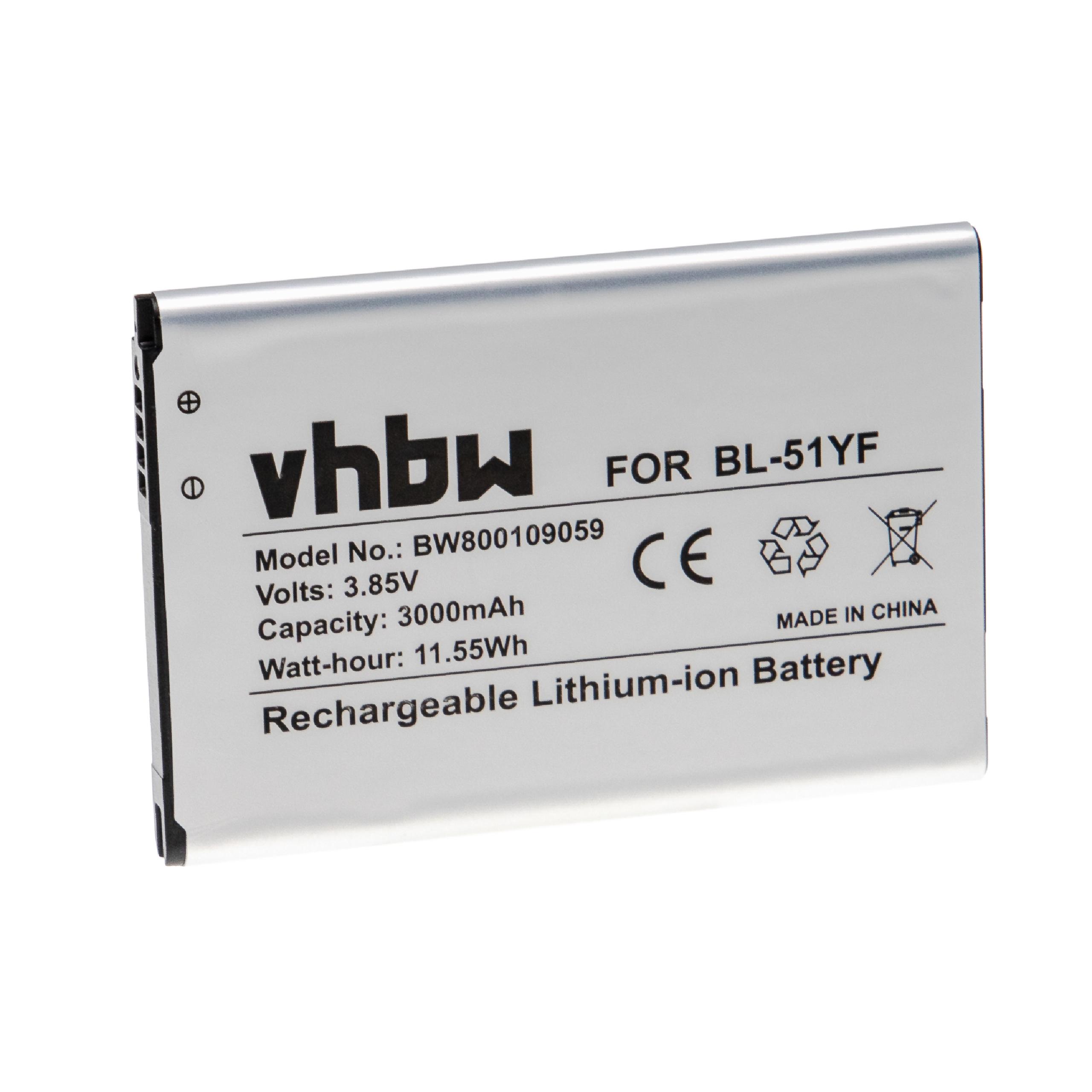 Batterie remplace LG EAC62858501, BL-51YF pour téléphone portable - 3000mAh, 3,85V, Li-ion