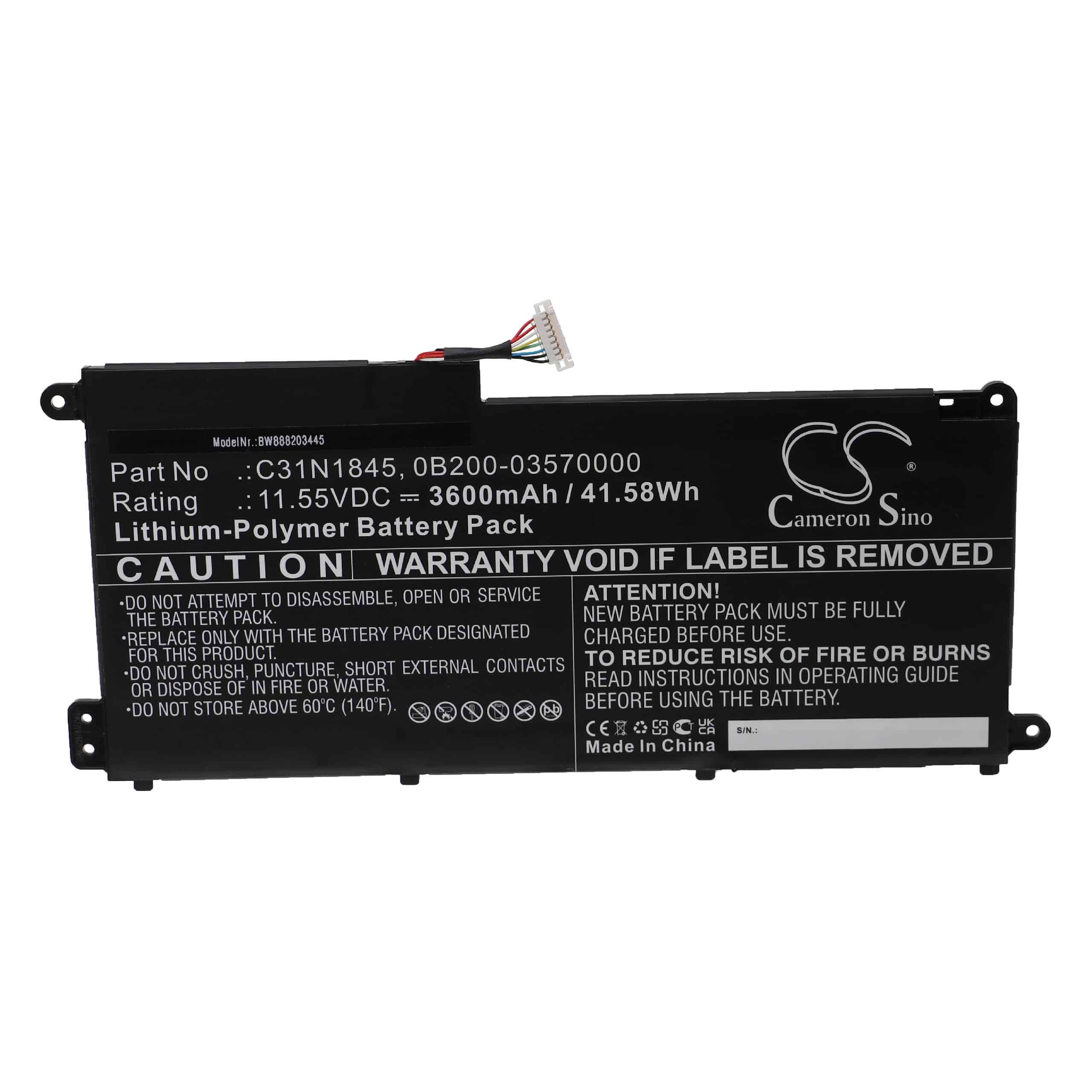 Notebook Battery Replacement for Asus C31N1845, 0B200-03570000 - 3600mAh 11.55V Li-polymer