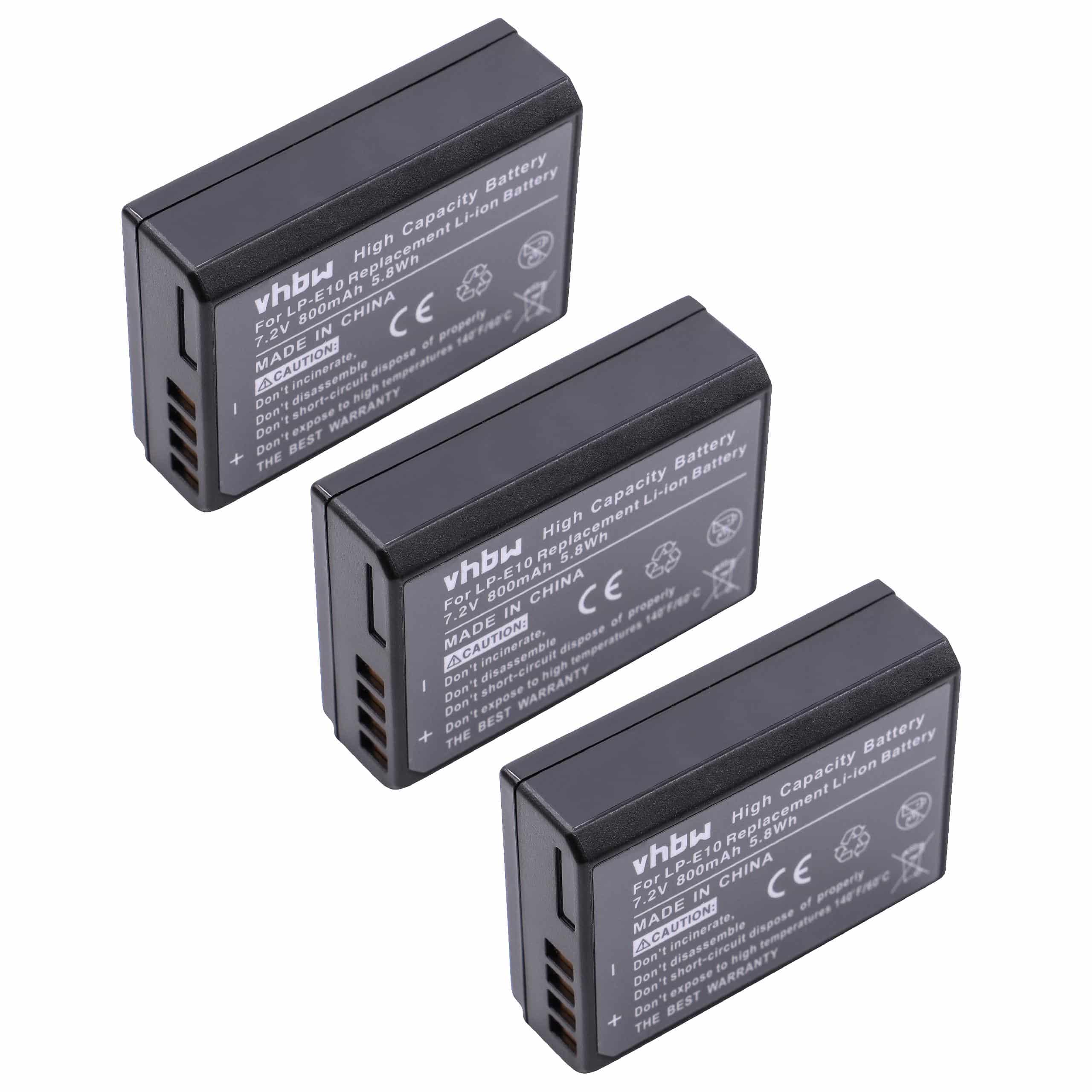 Battery (3 Units) Replacement for Canon LP-E10 - 800mAh, 7.2V, Li-Ion
