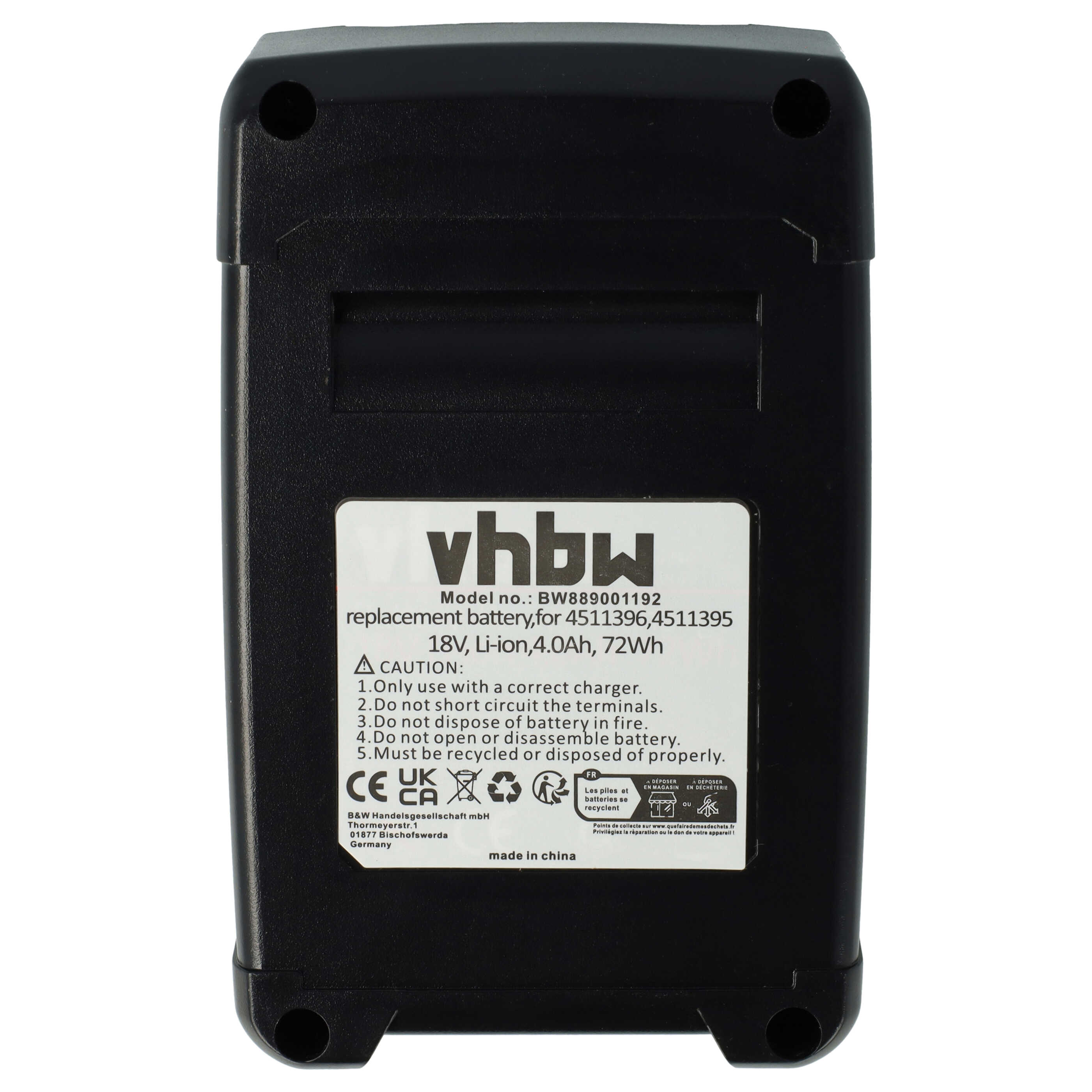 Battery replaces Einhell 45.114.36, 4511437, 4511396, 4511395 Electric Power Tool - 4000 mAh, 18 V, Li-Ion