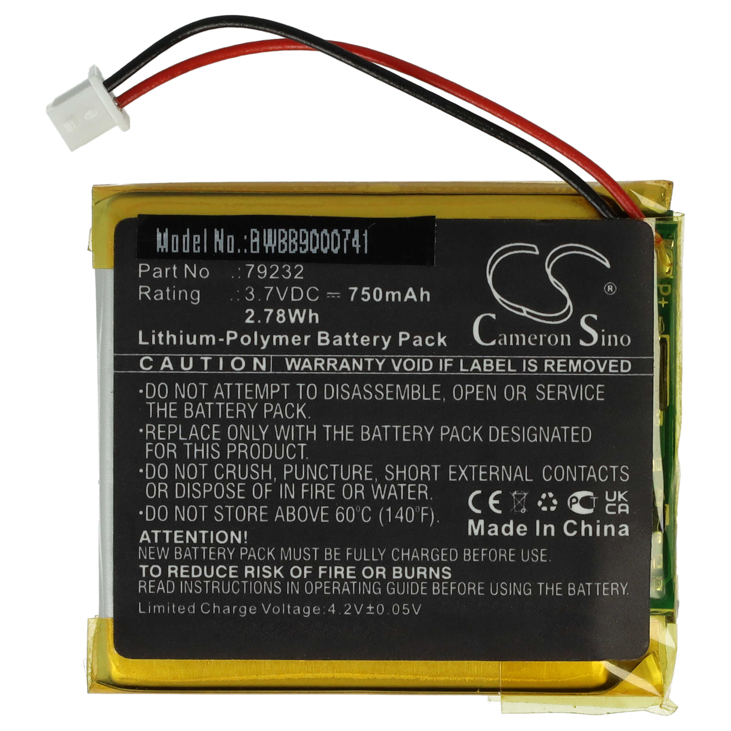 Baby Monitor Battery Replacement for Floureon 79232 - 750 mAh 3.7 V Li-polymer