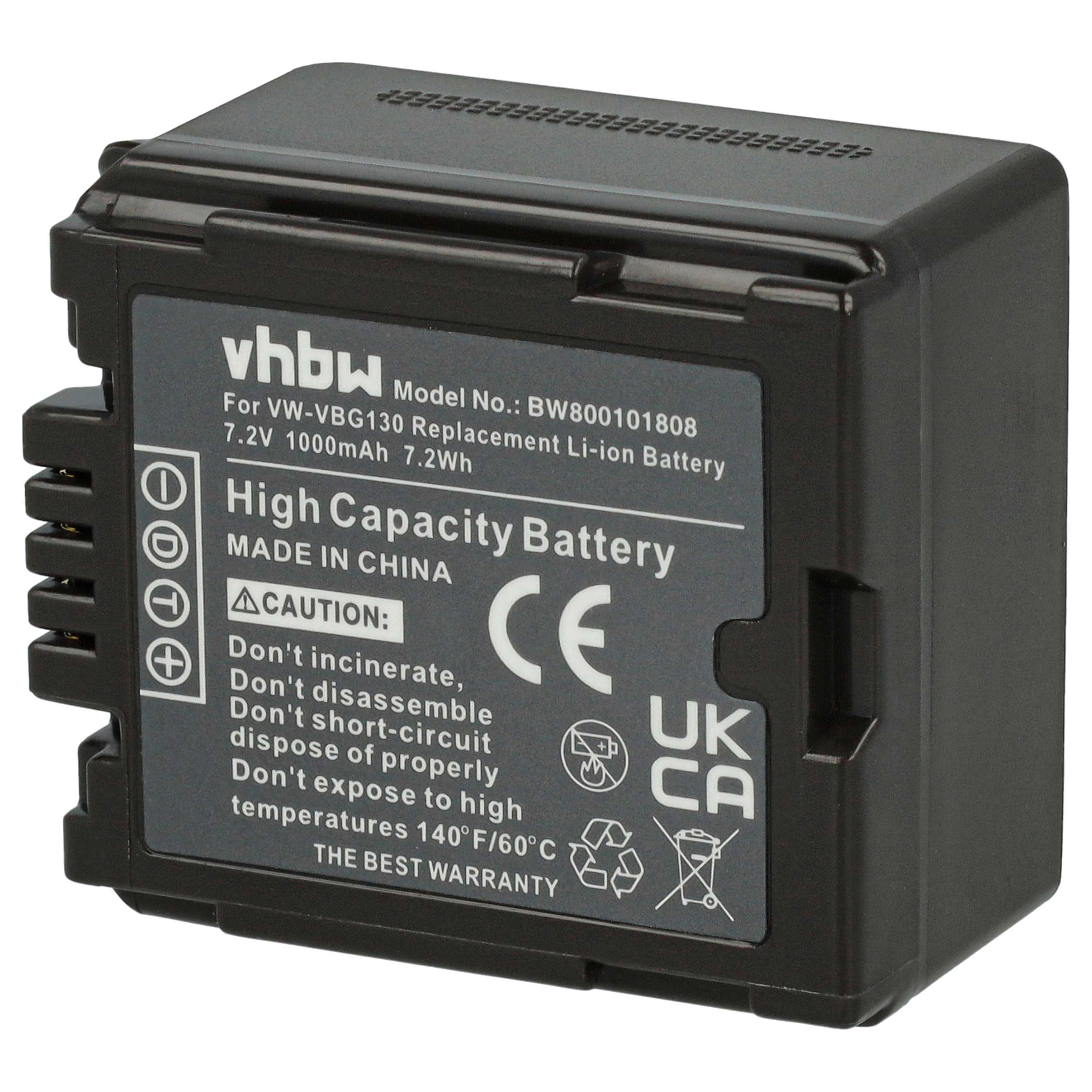 Videocamera 3x Battery replaces Panasonic VW-VBG070, VW-VBG130, VW-VBG260 - 1000 mAh 7.2 V Li-Ion
