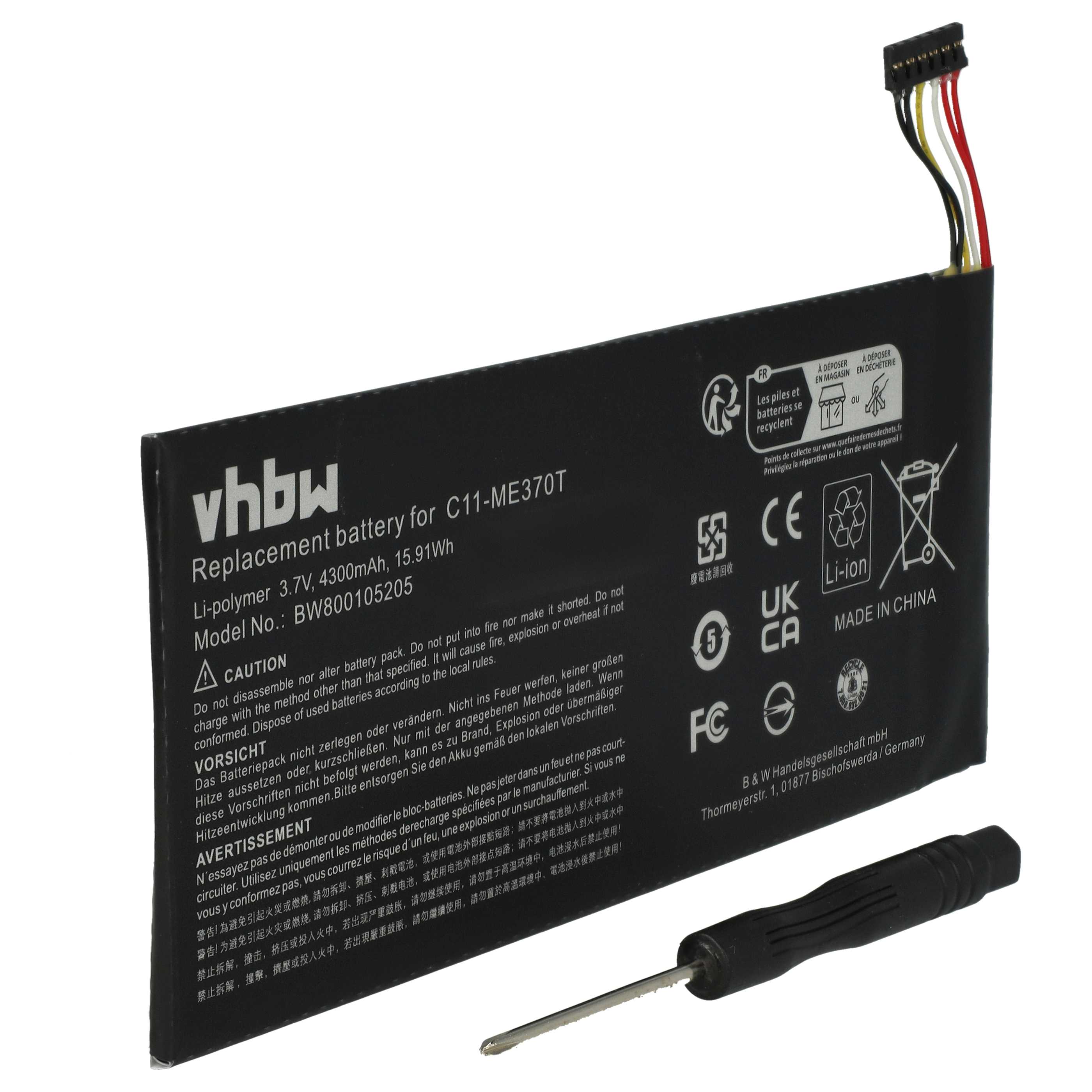 Batteria per tablet sostituisce Asus 0B200-00120100M-A1A1A-219-17QE, C11-ME370T Google - 4300mAh 3,7V Li-Poly