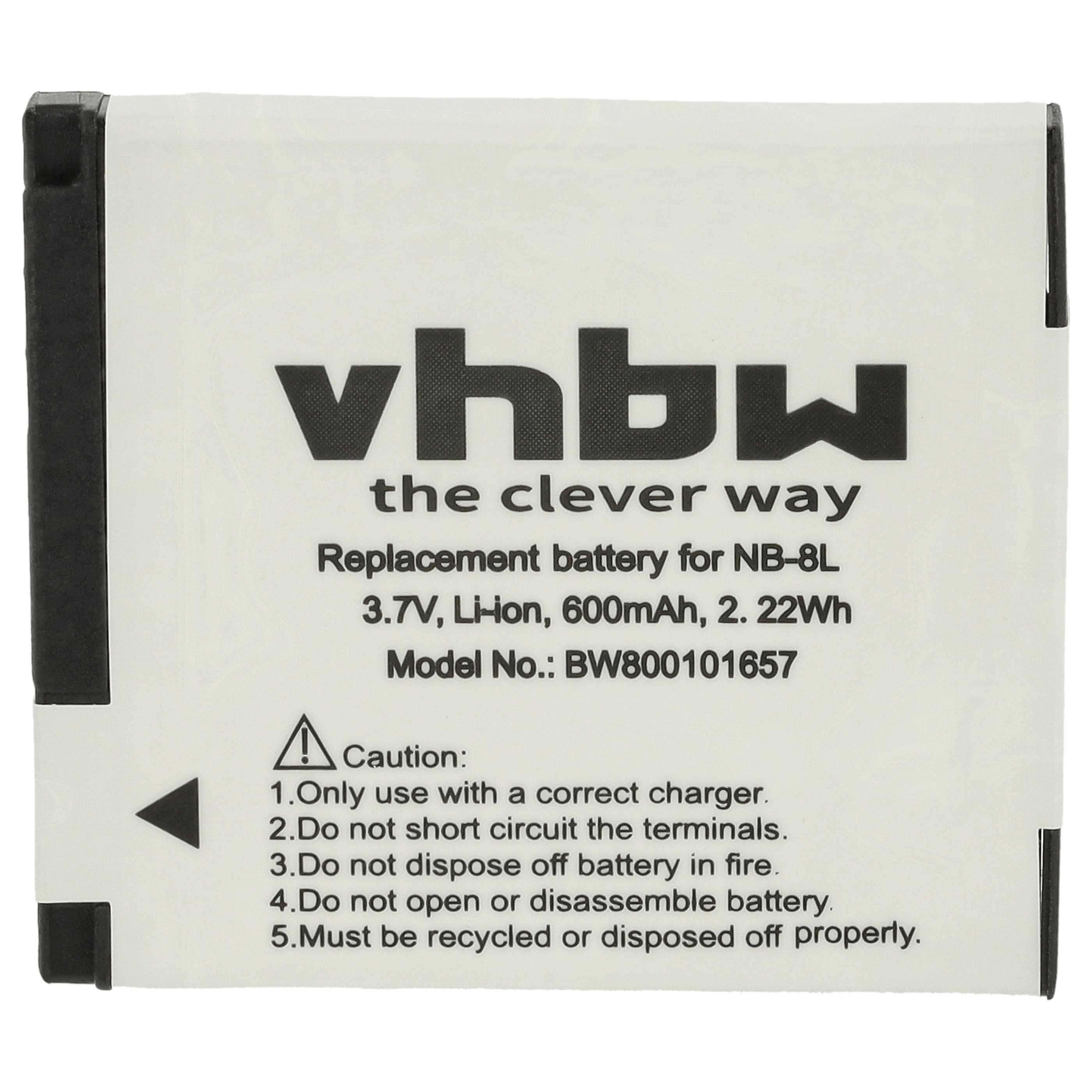 Battery replaces Canon NB-8L - 600mAh, 3.6V, Li-Ion