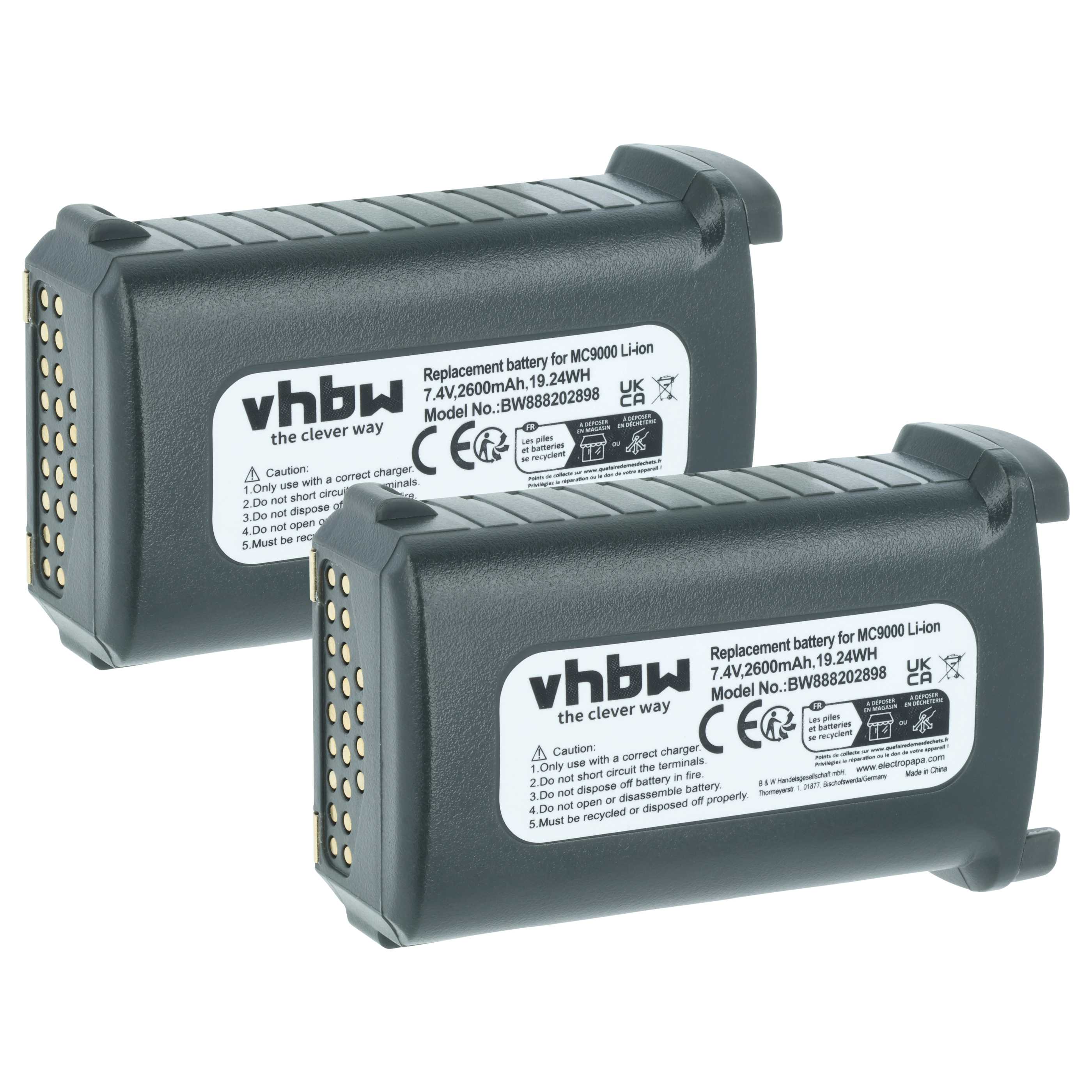 Handheld Computer 2x Battery replaces Symbol 21-65587-02, 21-65587-01, 21-61261-01 - 2600mAh, 7.4V