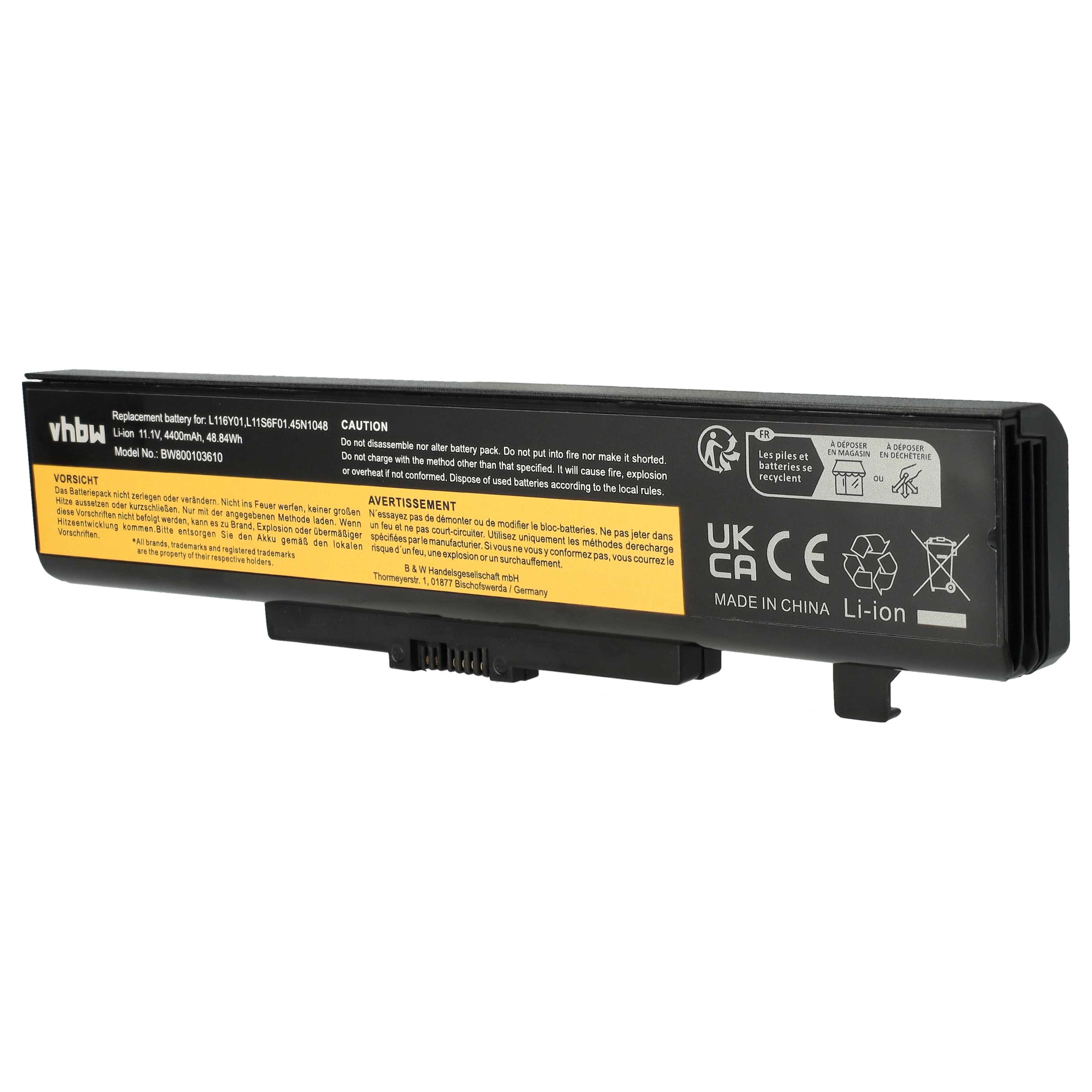 Notebook-Akku als Ersatz für Lenovo 0A36311, 121000675, 121500047, 121500048 - 4400mAh 11,1V Li-Ion, schwarz