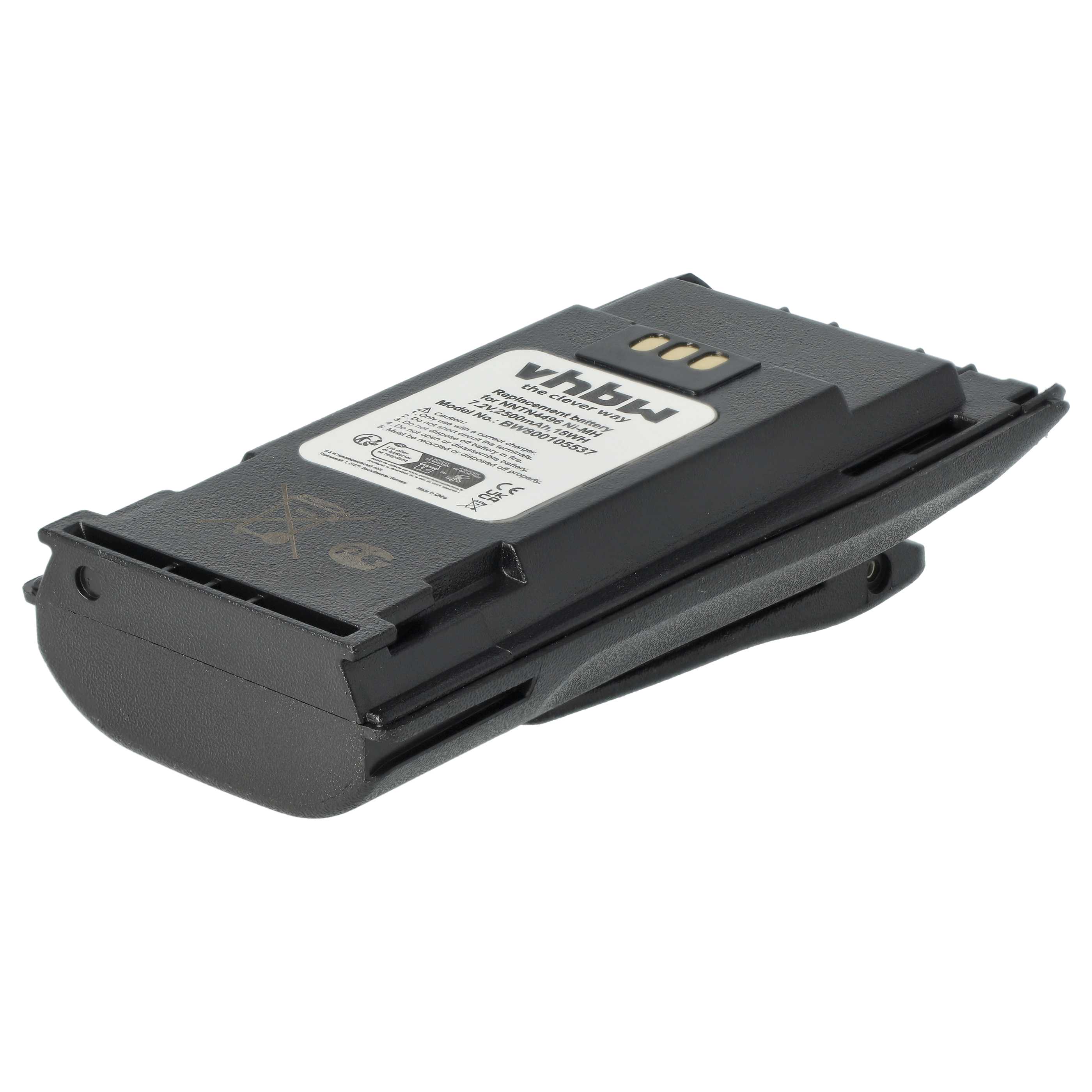 Radio 10x Battery replaces Motorola MNN4254AR, NNTN4496, NNTN4496AR - 2500 mAh 7.2 V NiMH + Belt Clip