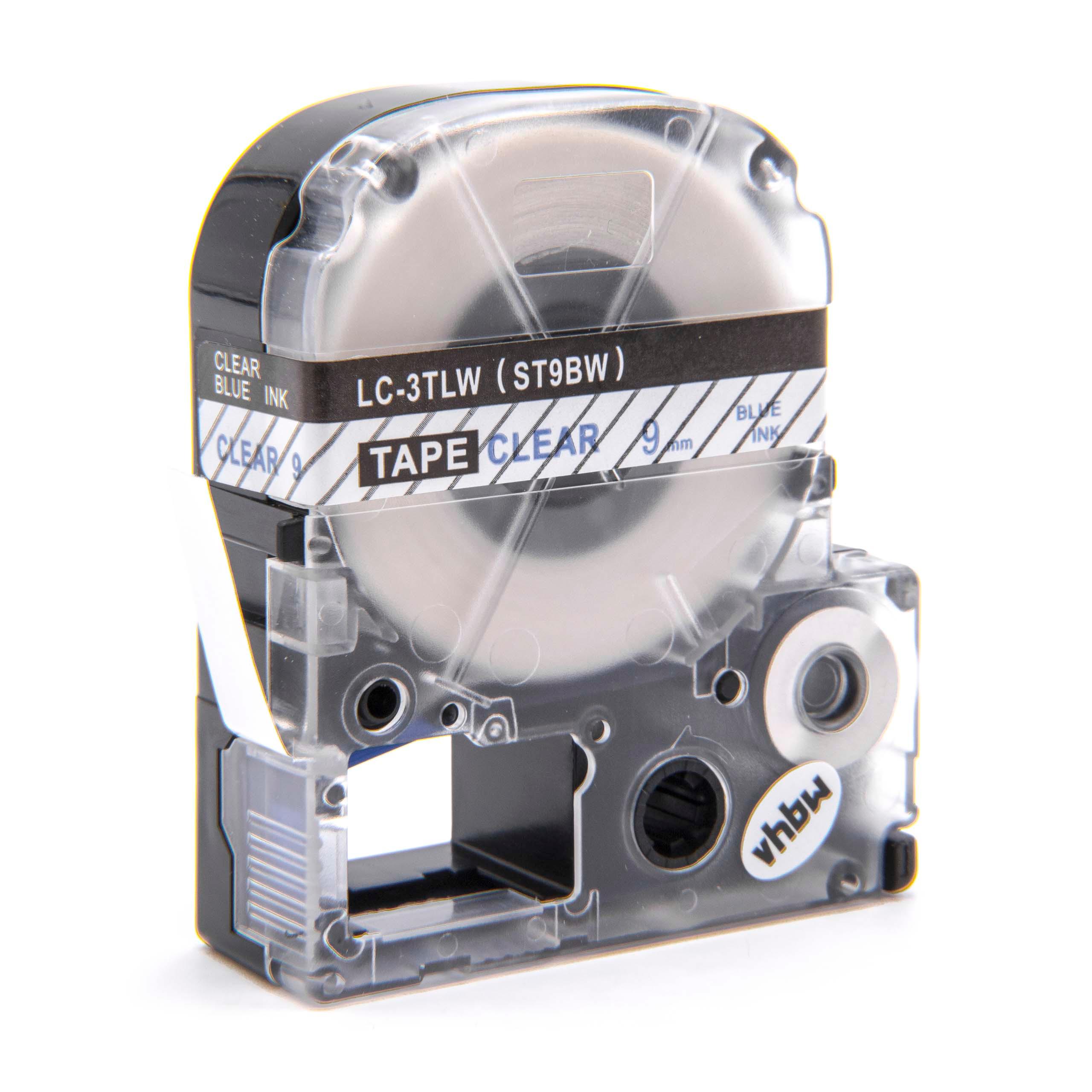 Cassetta nastro sostituisce Epson LC-3TLW per etichettatrice Epson 9mm blu su trasparente