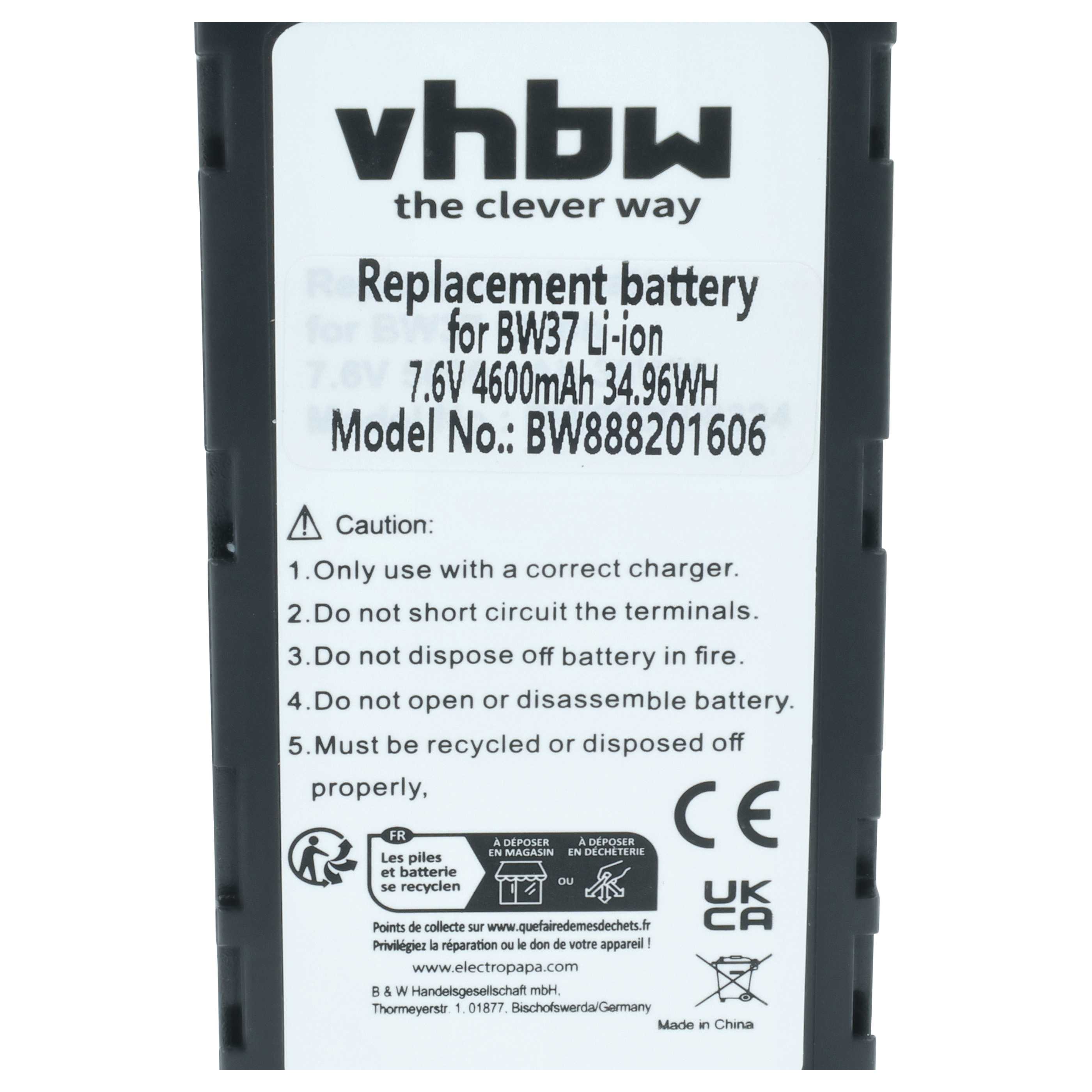 Batterie remplace DJI CP.BX.000229, WB37 pour manette de drone DJI - 4600mAh 7,6V Li-polymère