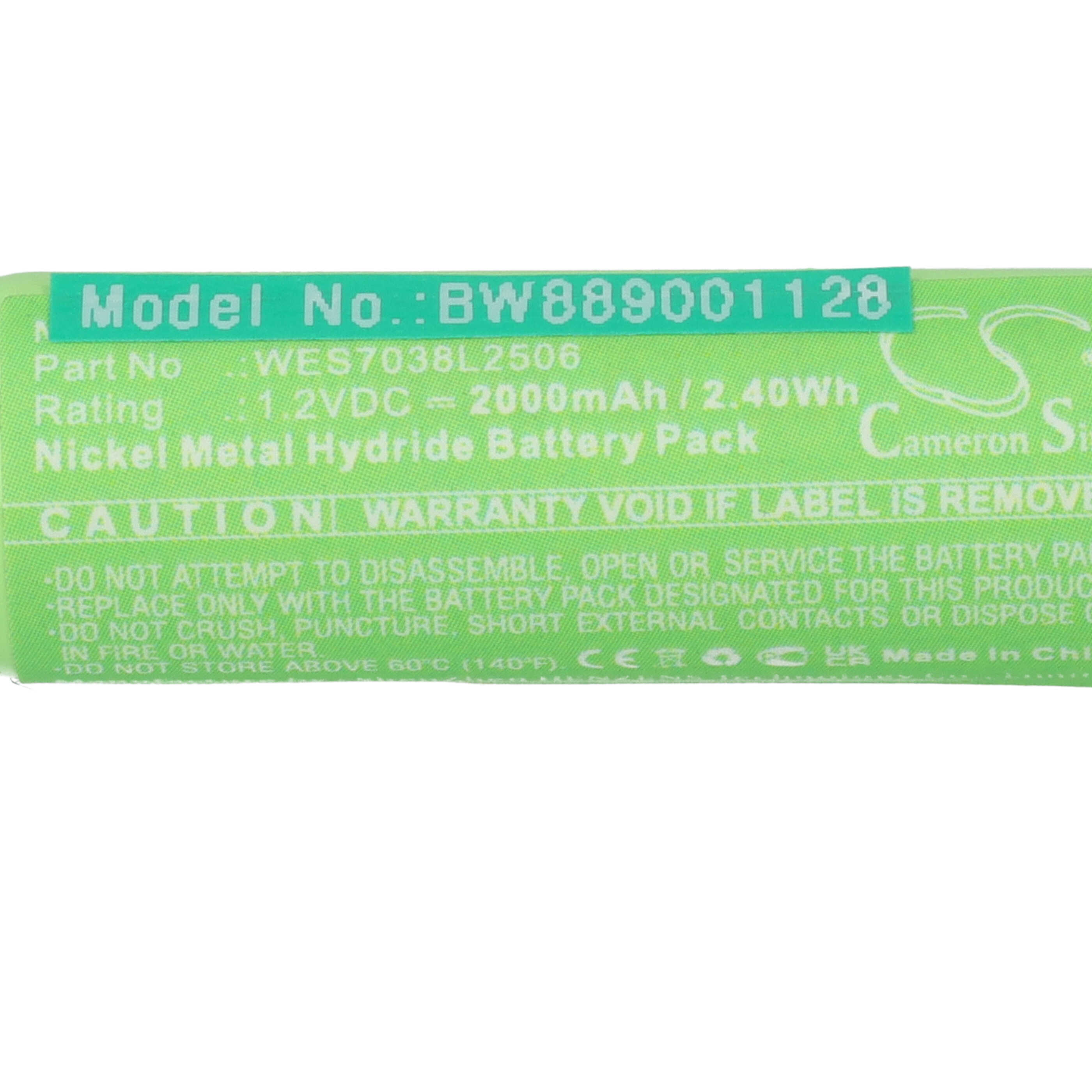 Electric Razor Battery Replacement for Panasonic WES7038L2507, WERGB80L2508, WES7038L2506 - 2000mAh 1.2V NiMH