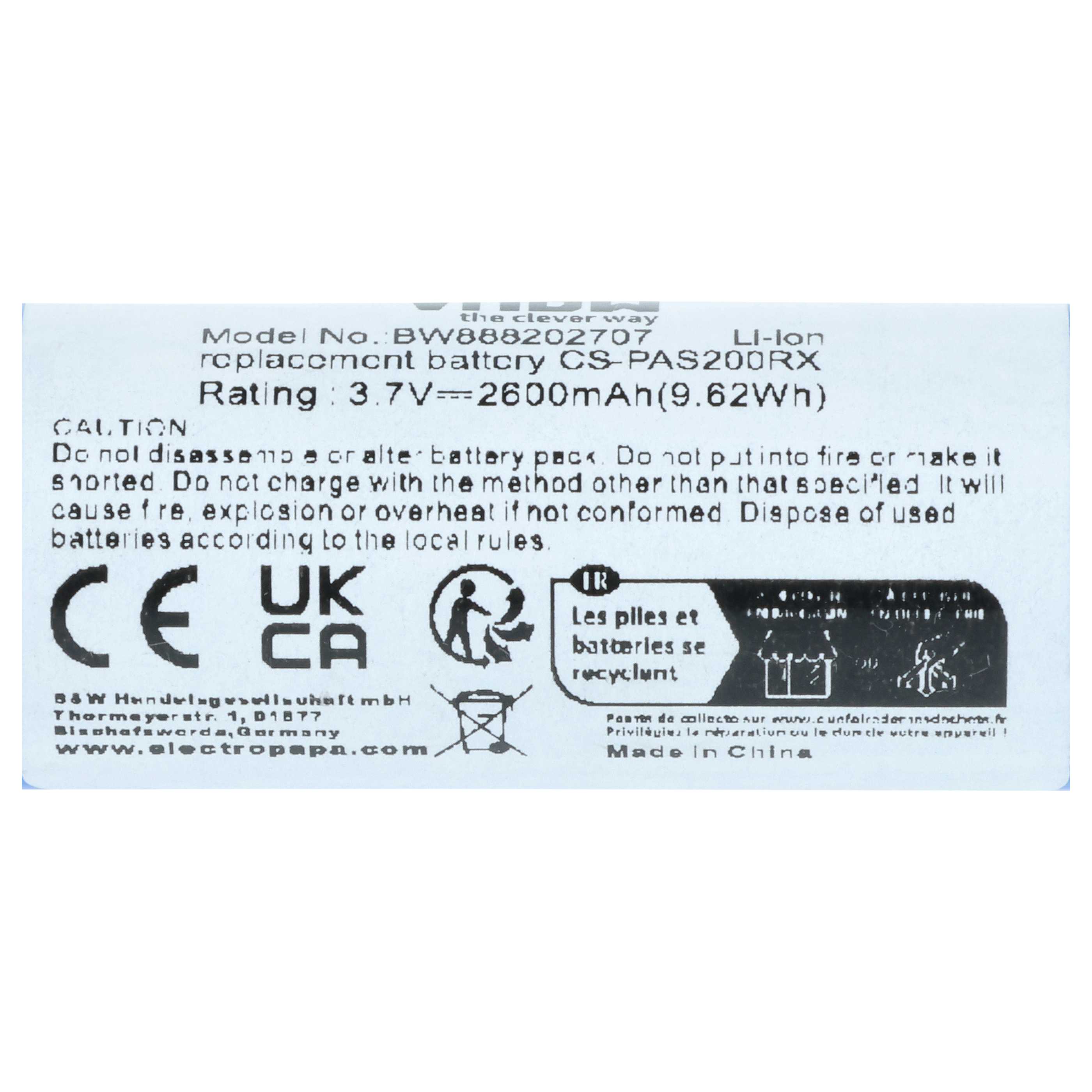 Batterie remplace Parrot MCBAT00014 pour manette de drone Parrot - 2600mAh 3,7V Li-ion