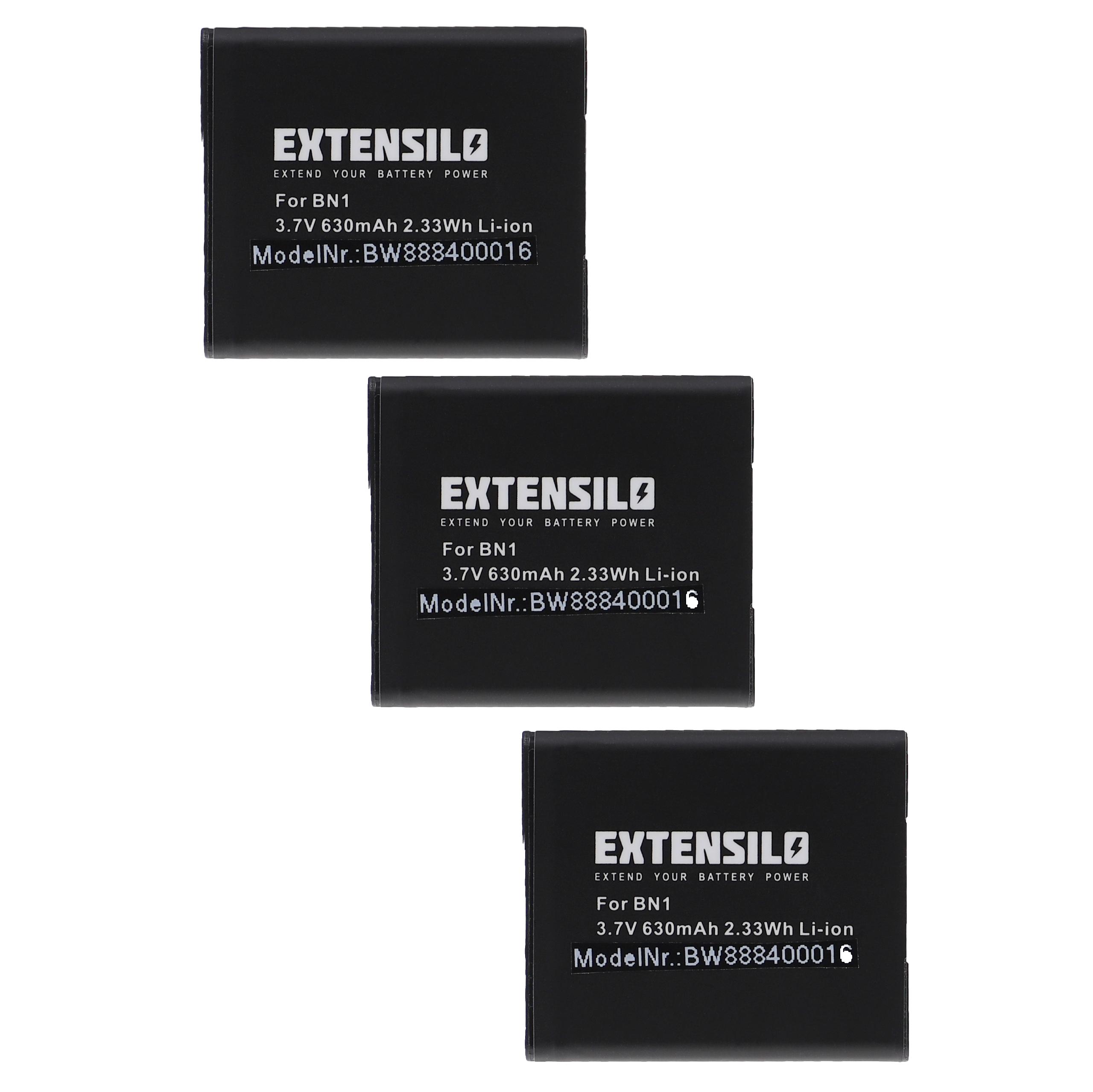 3x Battery replaces Sony NP-BN1 - 630mAh, 3.7V, Li-Ion