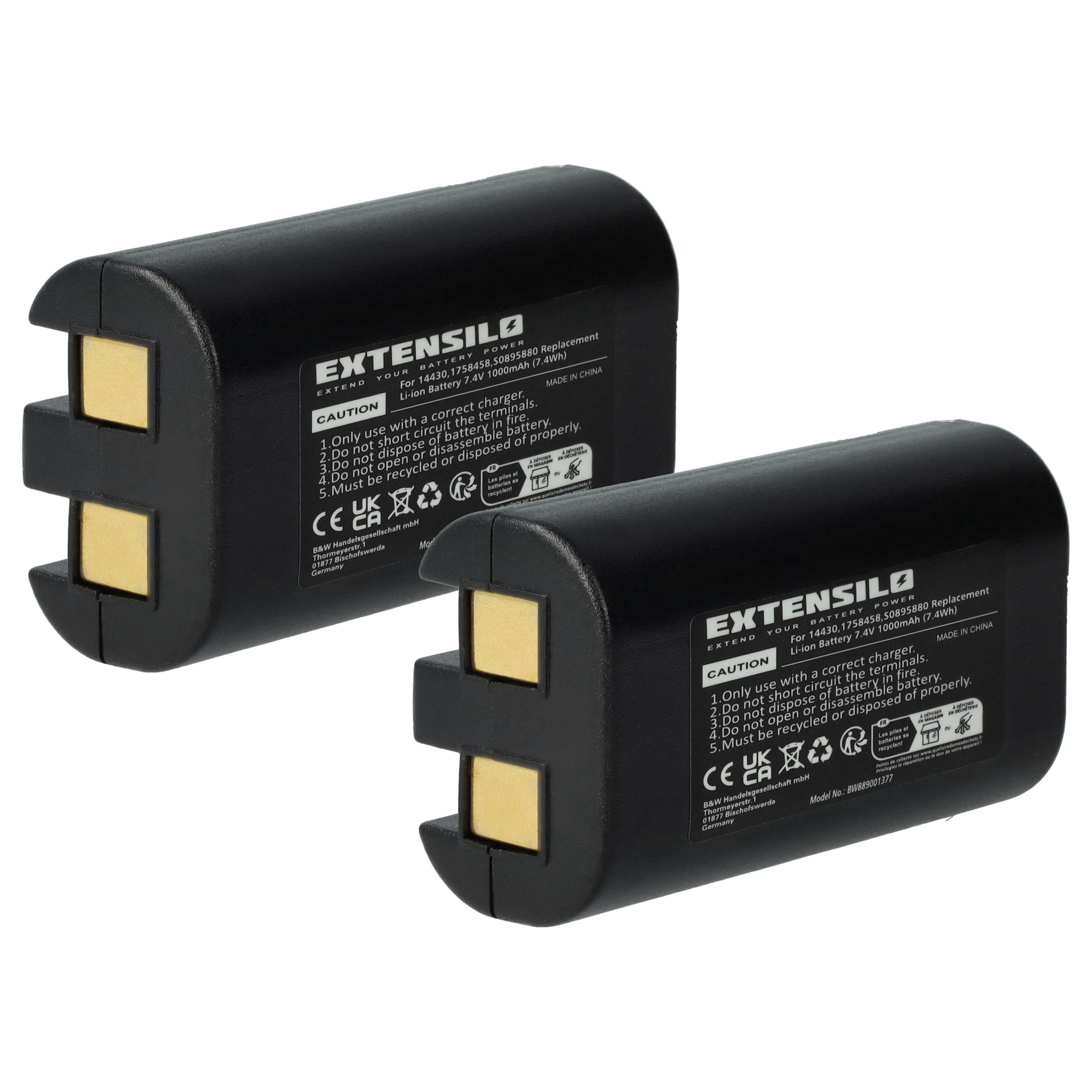 Printer 2x Battery replaces 3M W003688, S0895880 - 1000 mAh 7.4 V Li-Ion