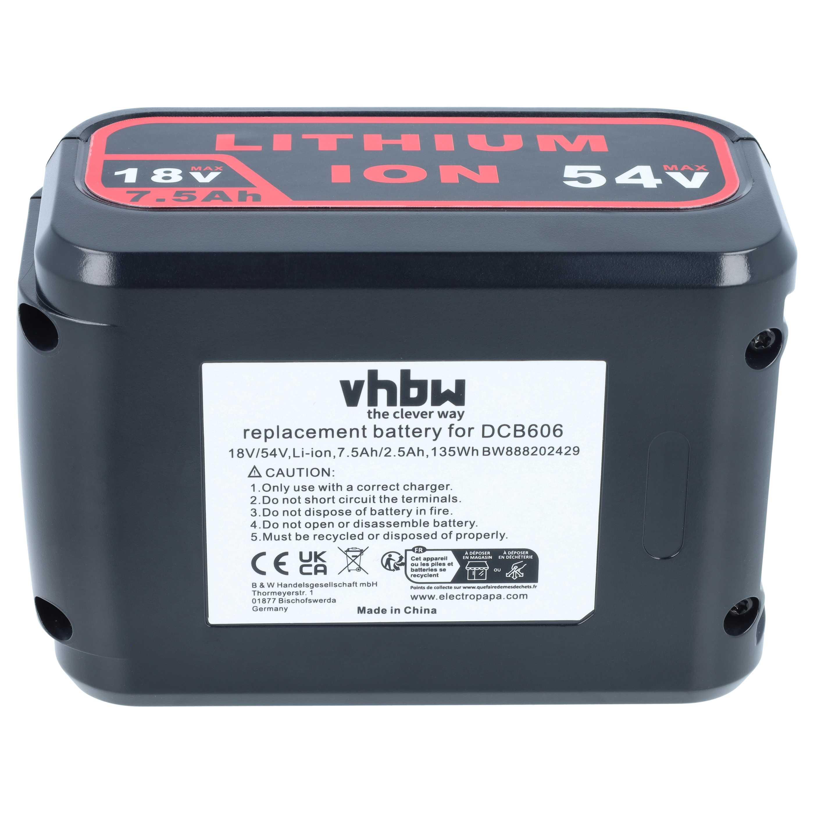 Akku 54V als Ersatz für Dewalt DCB548, FlexVolt, DCB546, DCB547 - 2500mAh, Li-Ion