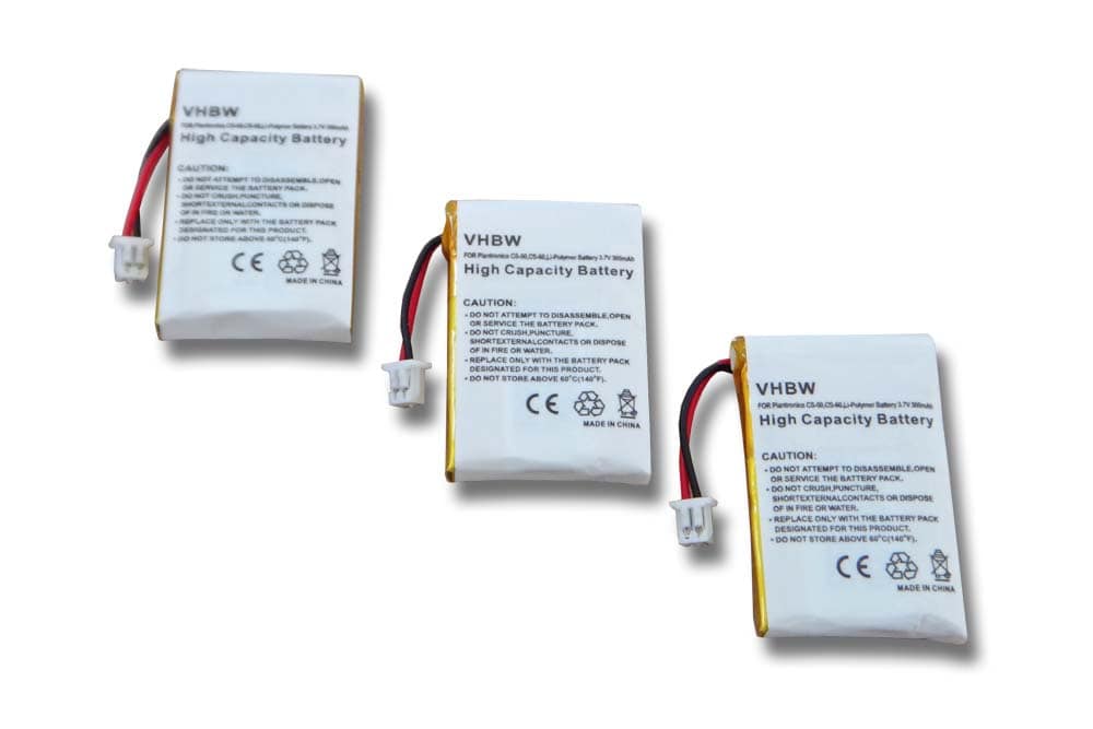 3x Akumulator do słuchawek bezprzewodowych zamiennik Plantronics 202599-03, 64327-01 - 300 mAh 3,7 V LiPo