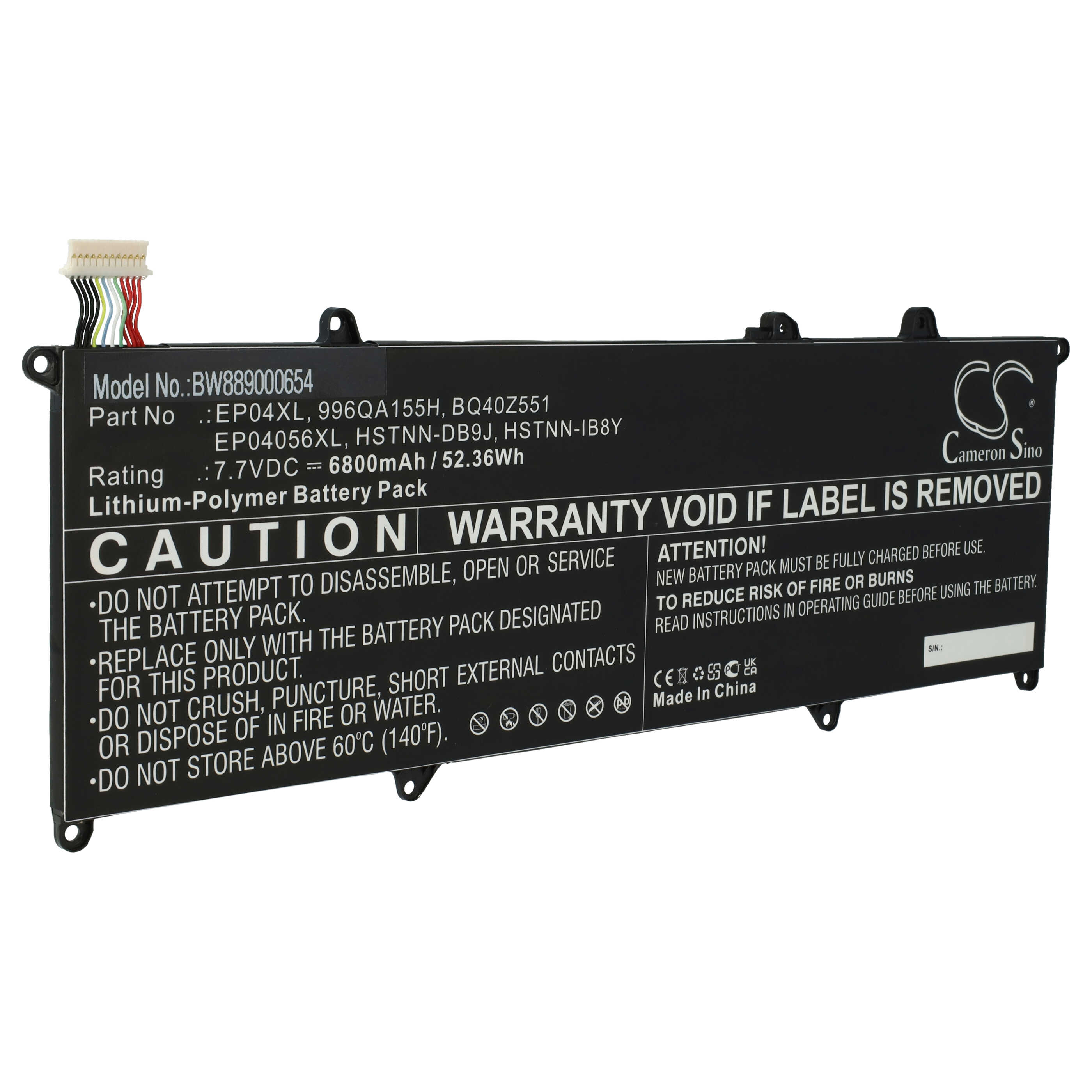 Notebook Battery Replacement for HP 996QA155H, BQ40Z551, EP04056XL, EP04XL - 6800 mAh 7.7 V Li-polymer