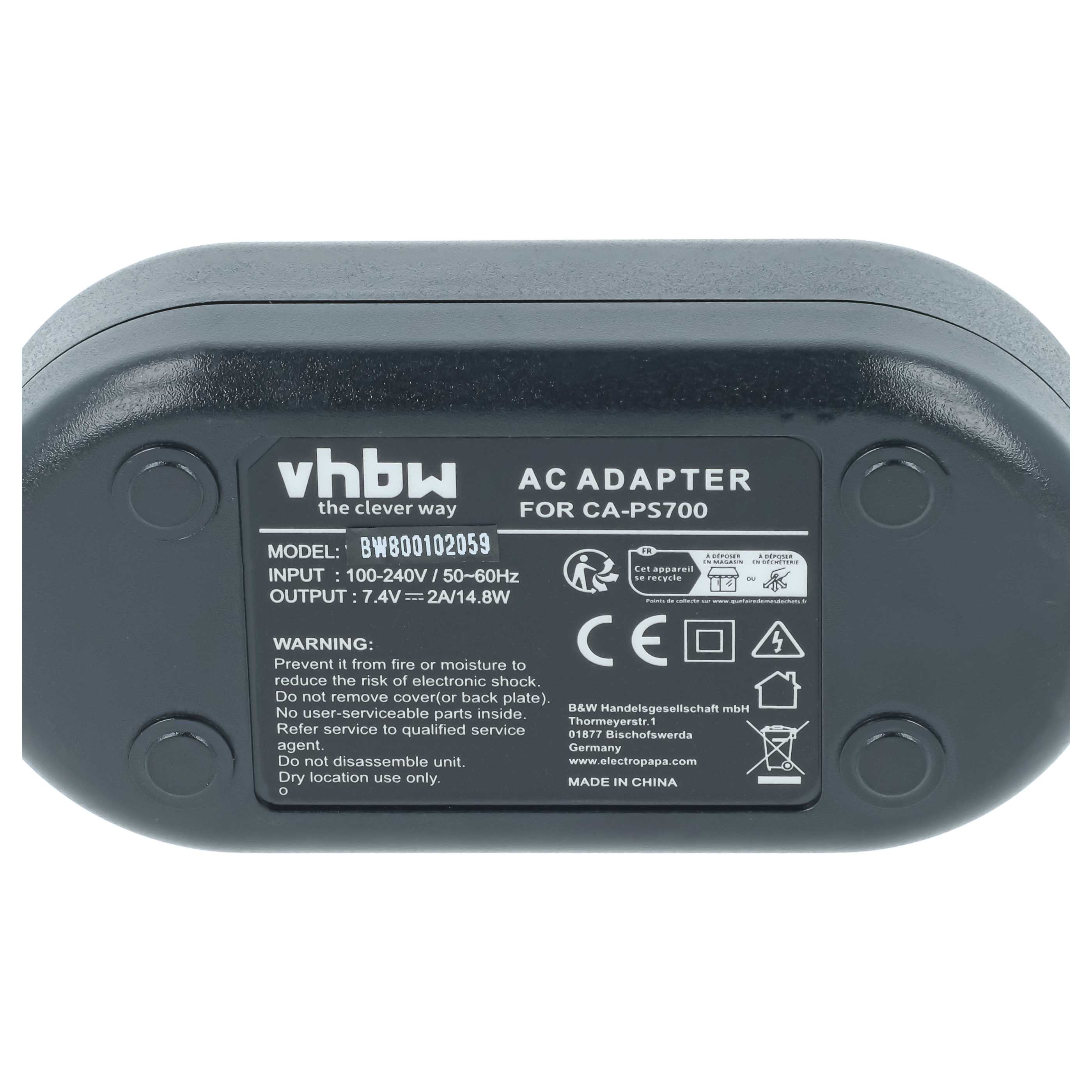 Bloc secteur remplace Canon CA-PS700, DR-E5, ACK-E5 pour caméra Canon + coupleur DC, 2m