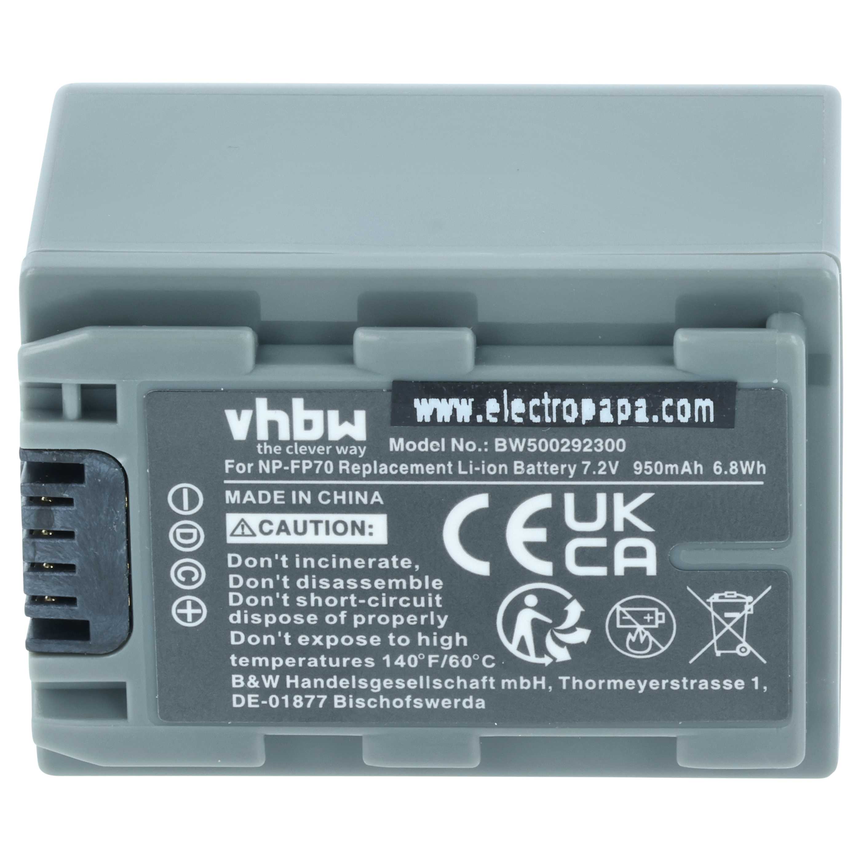 Batteria per videocamera sostituisce Sony NP-FP60, NP-FP51, NP-FP50, NP-FP30, NP-FP70 - 950mAh 7,2V Li-Ion