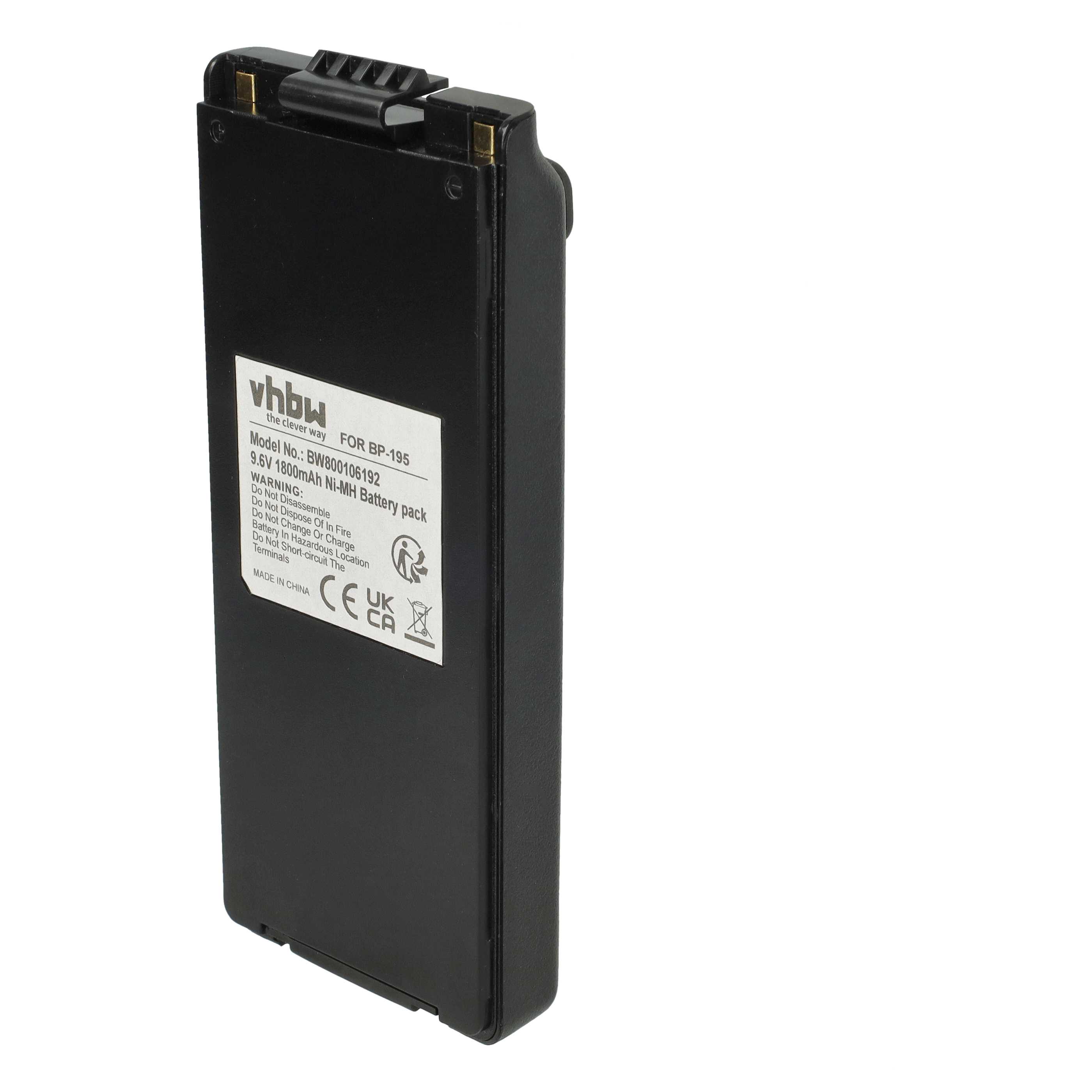Radio 2x Battery replaces Icom BP-195, BP-196H, BP-196, BP-196R - 1800 mAh 9.6 V NiMH + Belt Clip