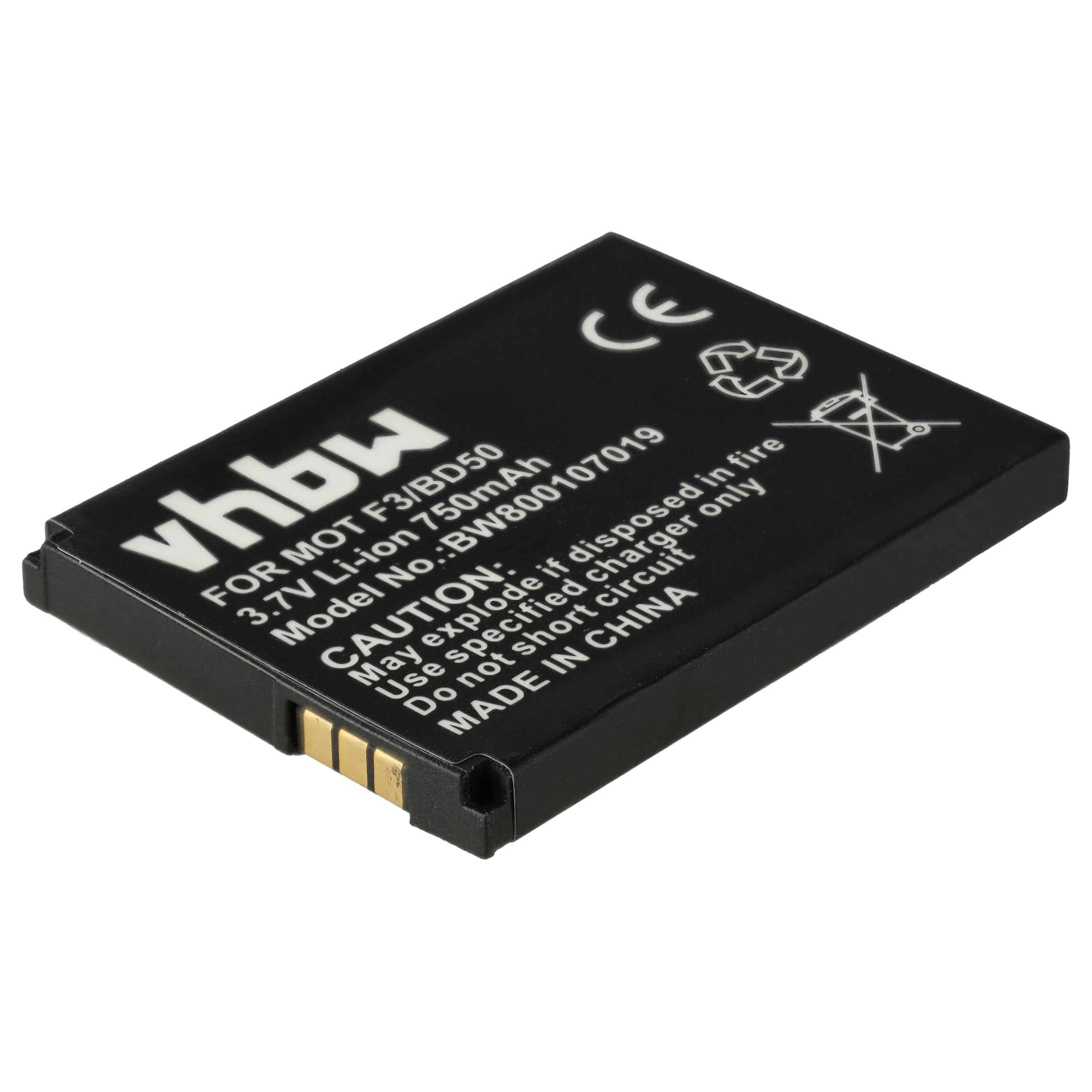 Batterie remplace AVM BAK130506, 312BAT006, 100402, 312BAT016 pour téléphone Motorola - 750mAh 3,7V Li-ion