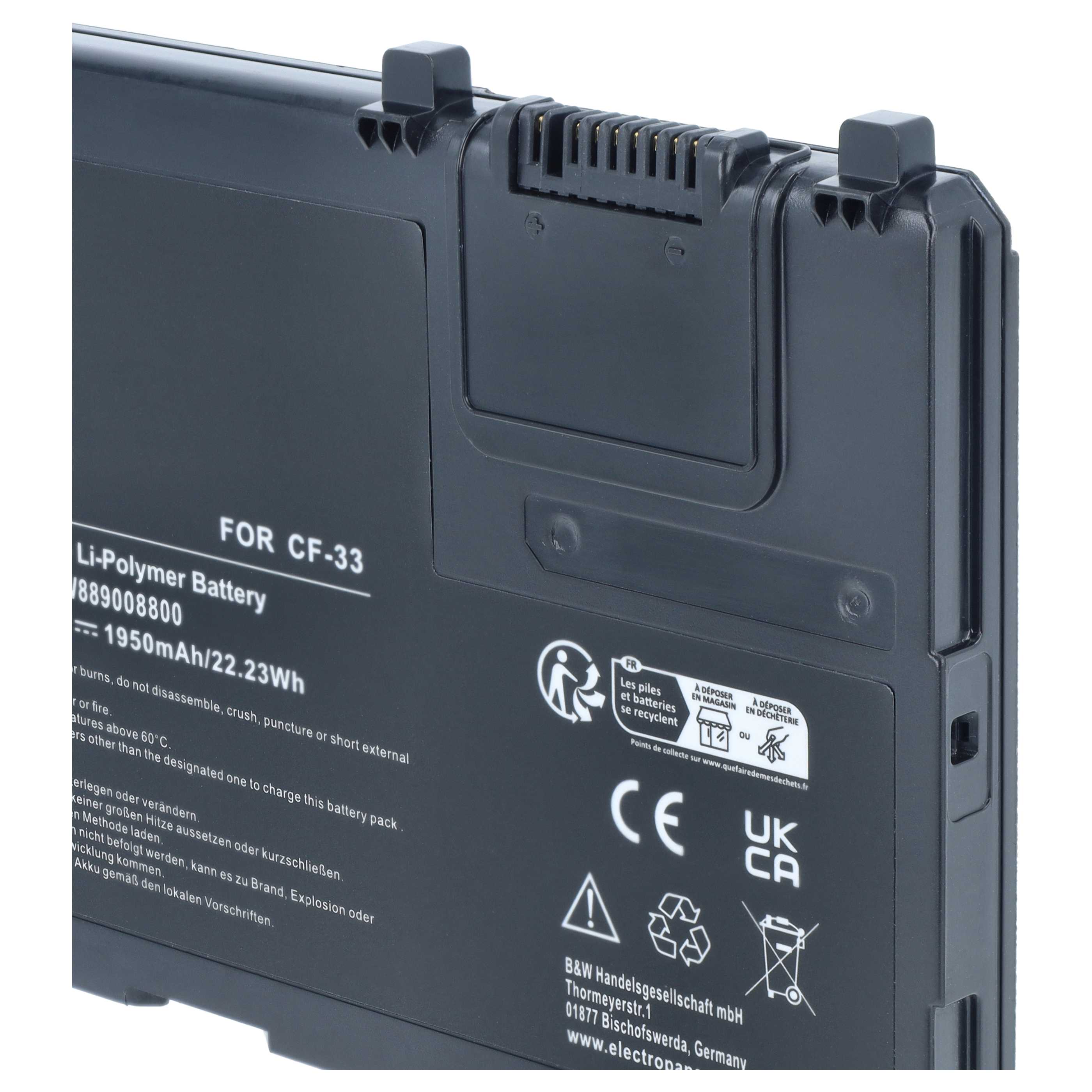 Notebook-Akku als Ersatz für Panasonic CF-VZSU1AR, CF-VZSU1AJS für Panasonic - 1950mAh 11,4V Li-Polymer