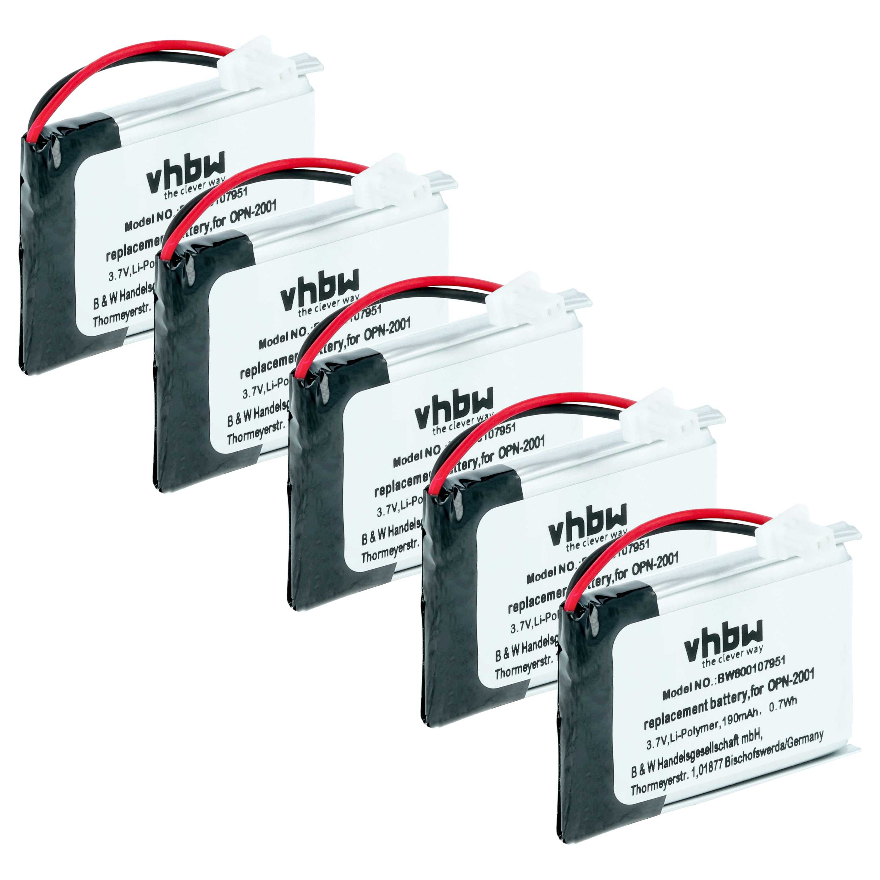 5x Akku als Ersatz für Opticon OPN-2001 für Opticon Barcodescanner - 190mAh 3,7V Li-Polymer