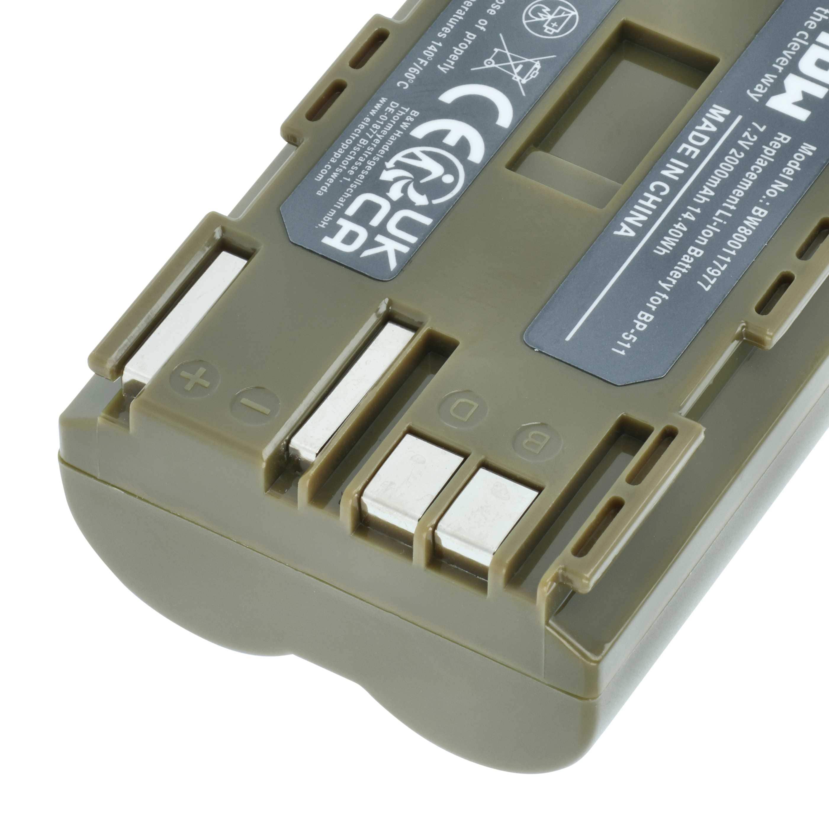 2x Battery replaces Canon BP-511A, BP-512, BP-514, BP-511, BP-508 - 2000mAh, 7.4V, Li-Ion