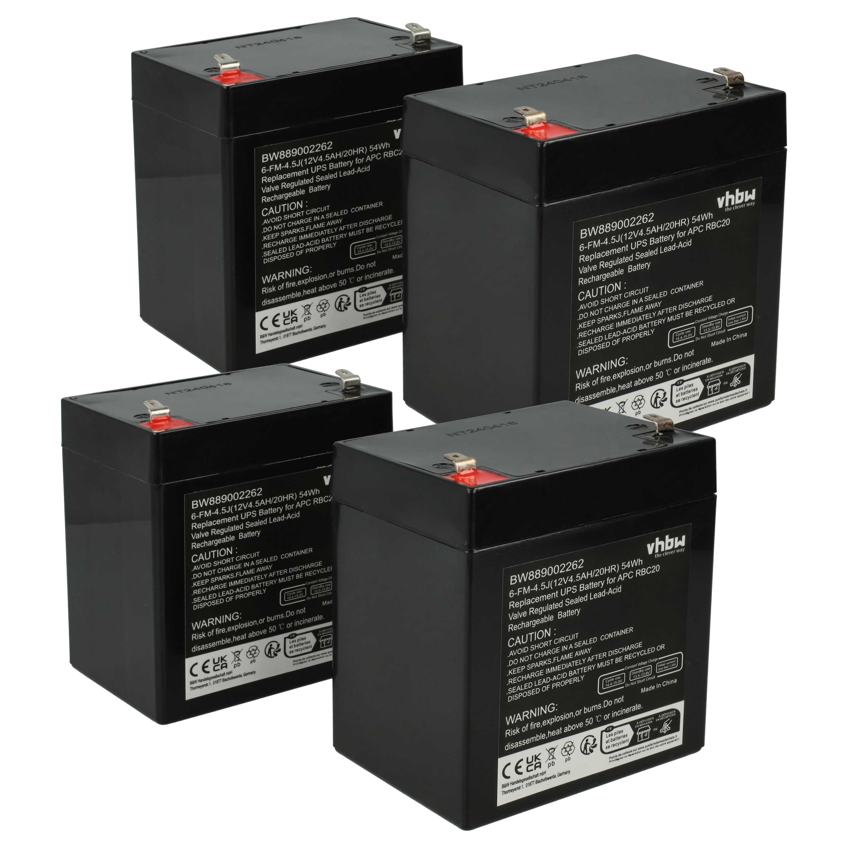 USV-Akku (4 Stück) als Ersatz für APC RBC20 für APC - 4500mAh 12V AGM