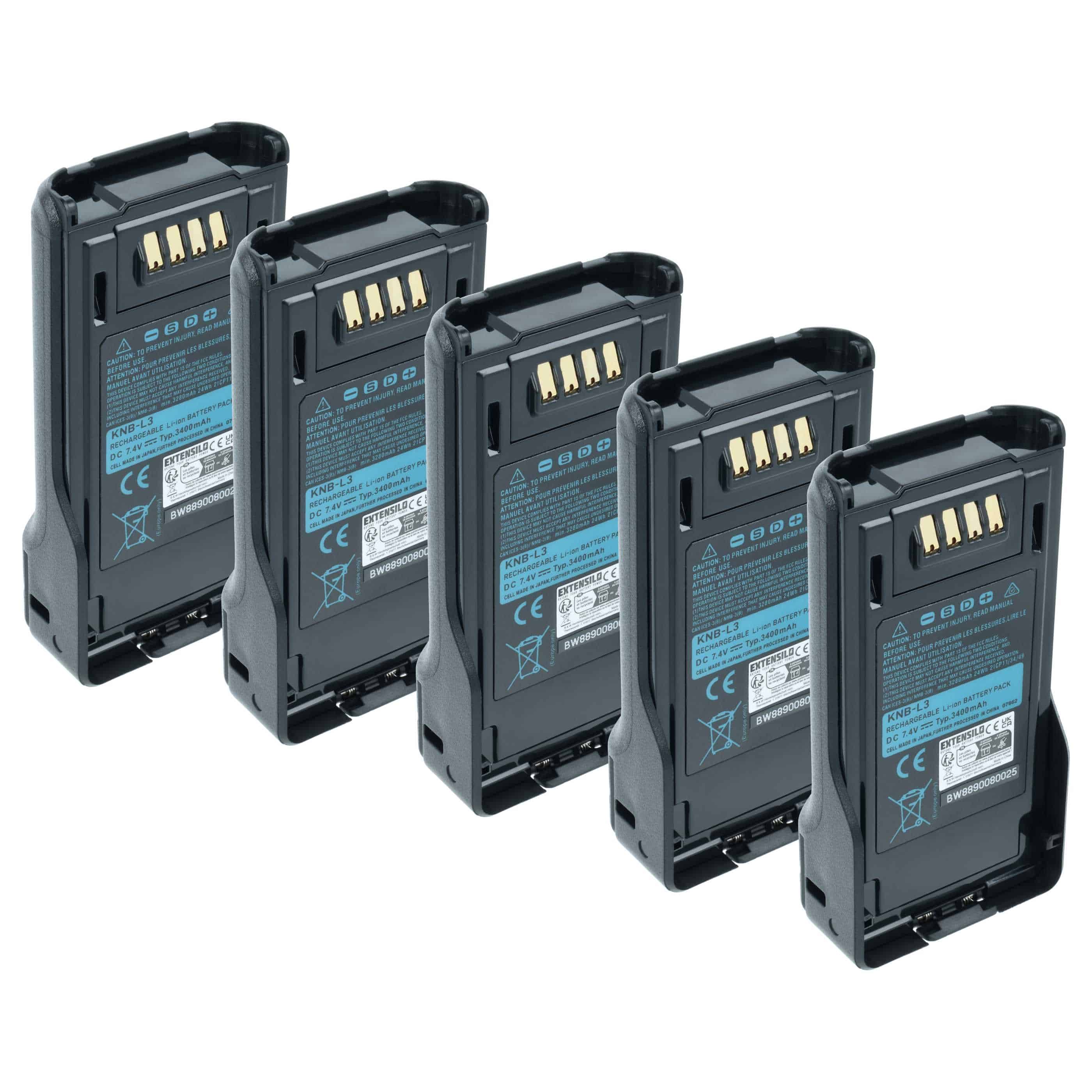 Radio 5x Battery replaces Kenwood KNB-L2M, KNB-L2, KNB-L1, KNB-LS5, KNB-L3M, KNB-L3 - 3400 mAh 7.4 V Li-Ion