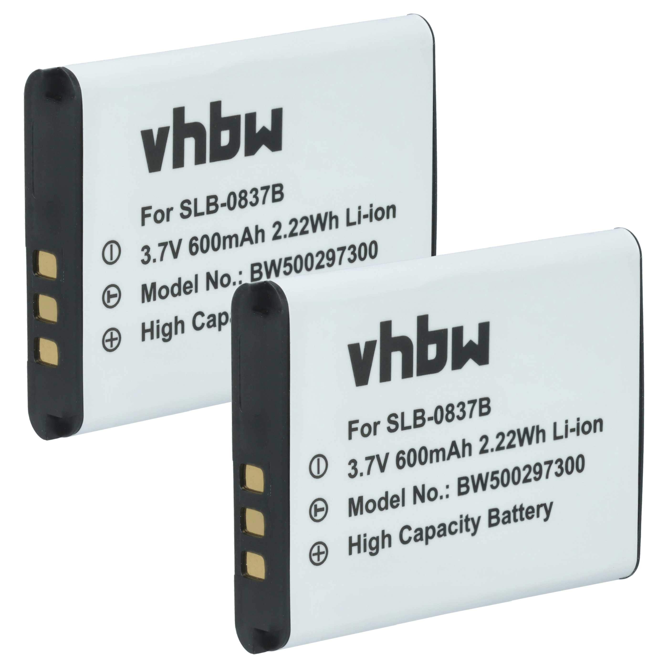 2x Battery replaces Samsung SLB-0837b - 500mAh, 3.7V, Li-Ion