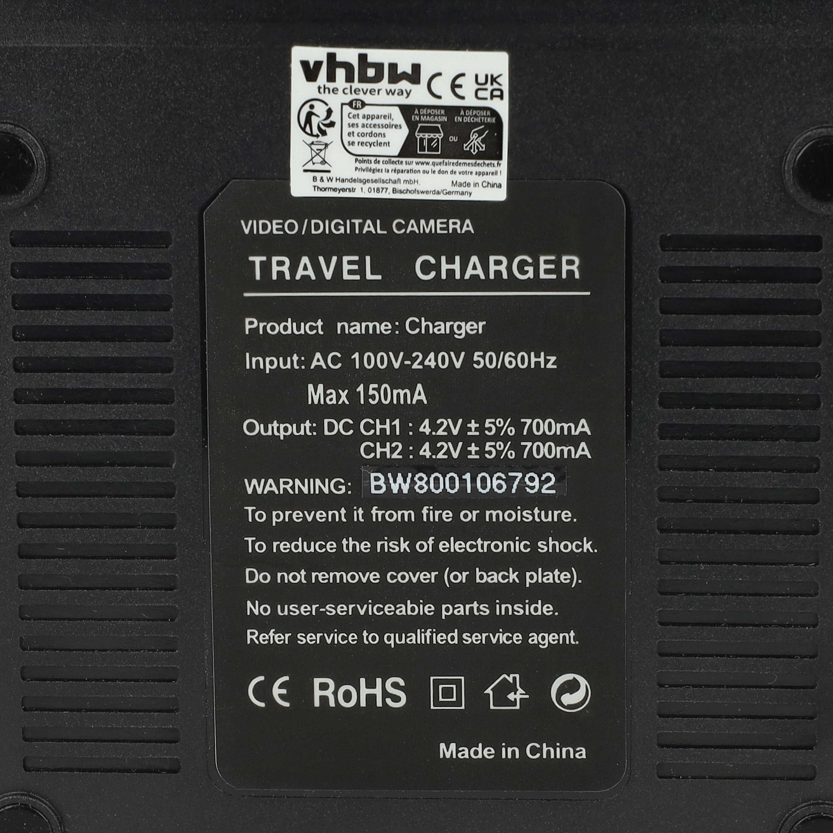 Battery Charger suitable for Panasonic HC-750 Digital Camera - 1 A, 4.2/8.4 V