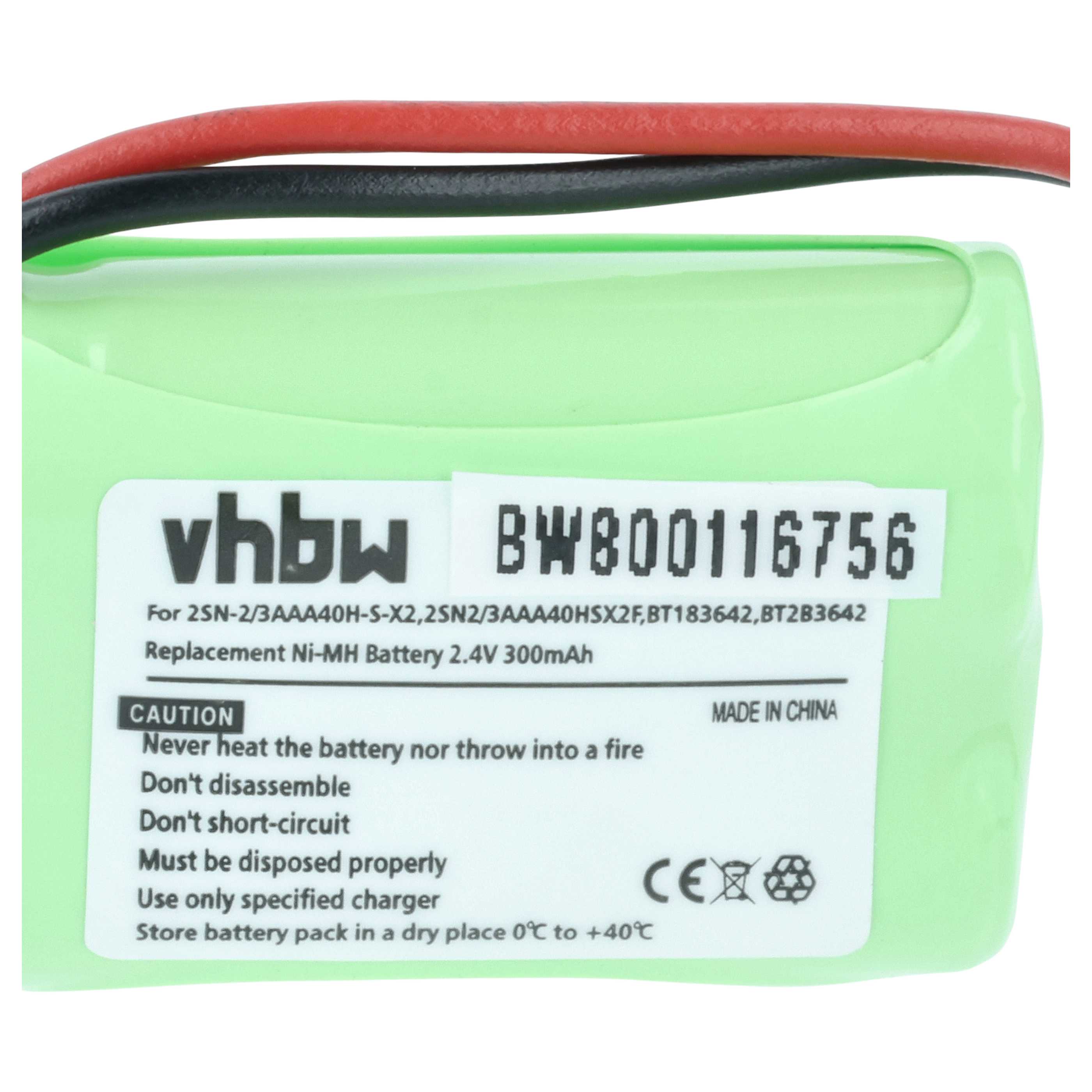 Batterie remplace V-Tech 2SN-2/3AAA40H-S-X2, 2SN2/3AAA40HSX2F pour téléphone V-Tech - 300mAh 2,4V NiMH