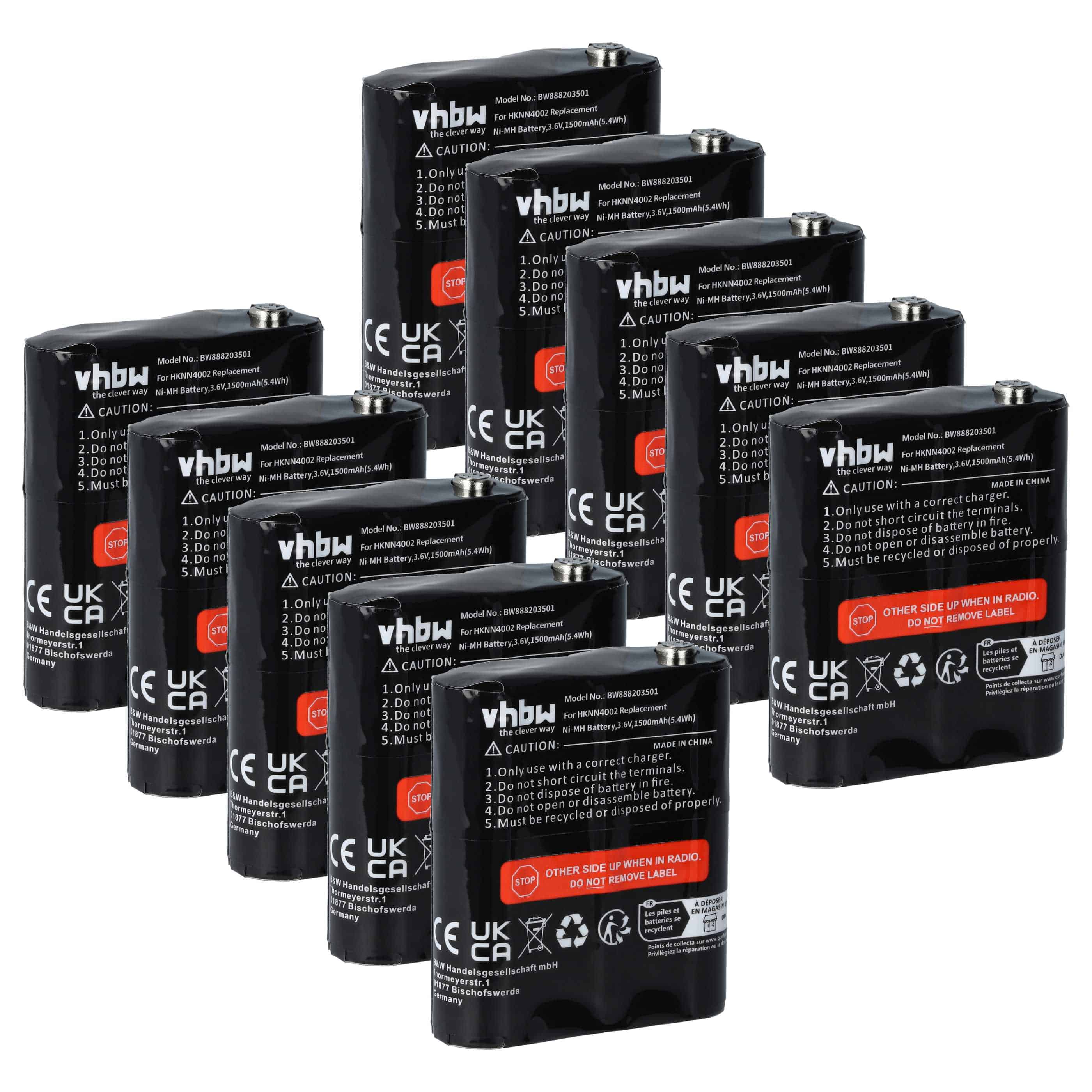 Radio 10x Battery replaces Motorola 4002A, 56315, AP-4002, AP-4002H, 1532, 53615 - 1500 mAh 3.6 V NiMH
