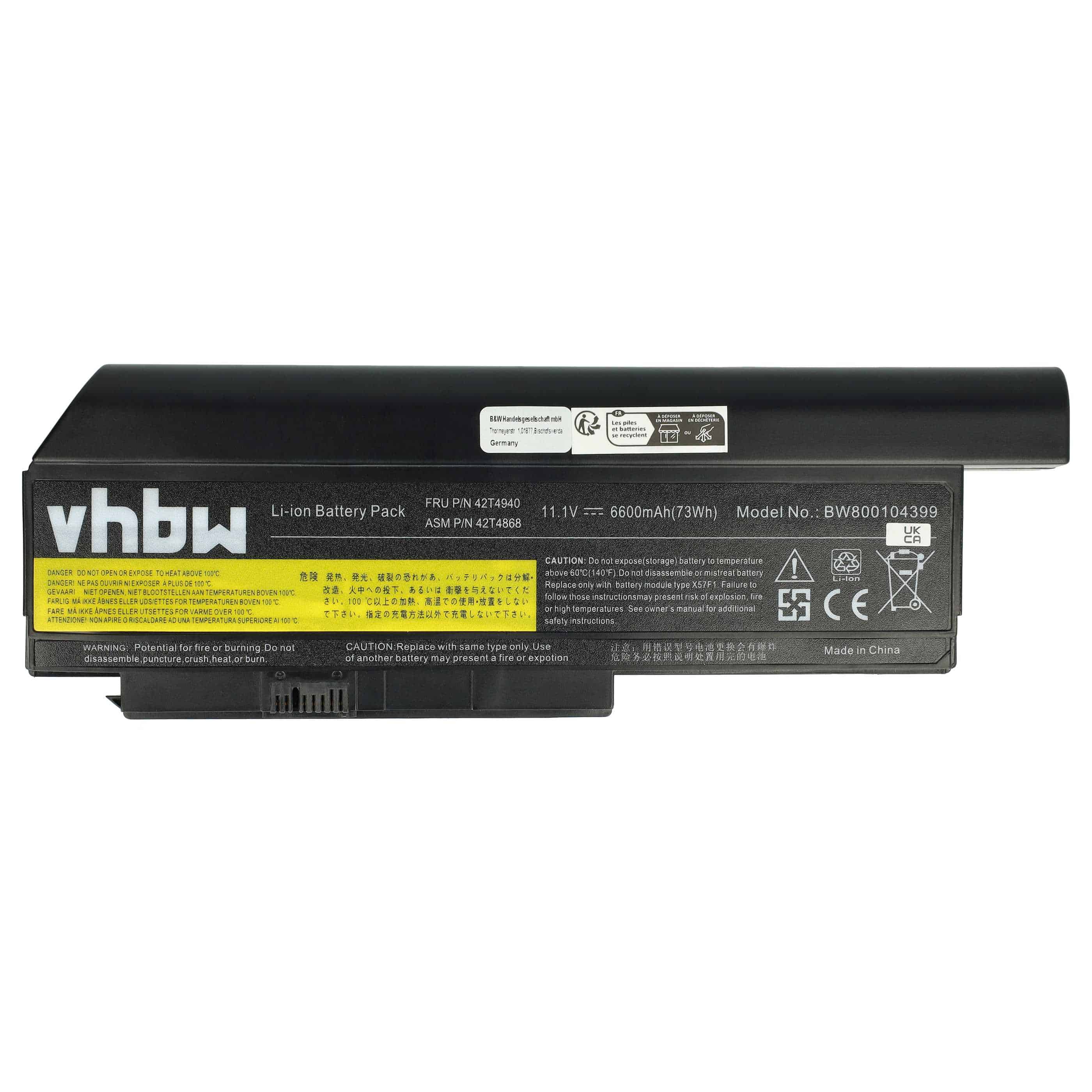 Notebook Battery Replacement for Lenovo 0A36283, 0A36307, 0A36281, 0A36282 - 6600mAh 10.8V Li-Ion, black