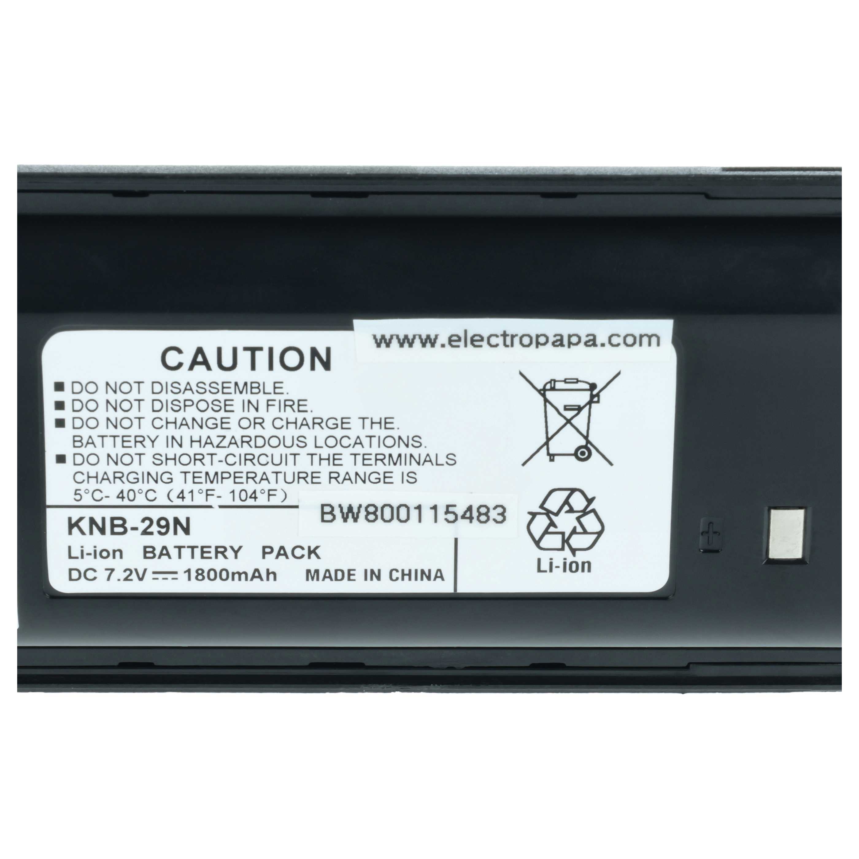 Batteria sostituisce Kenwood BPKNB45LI, BPKNB29MHXT-1, BPKNB29MH per dispositivo radio - 1800mAh 7,4V Li-Ion