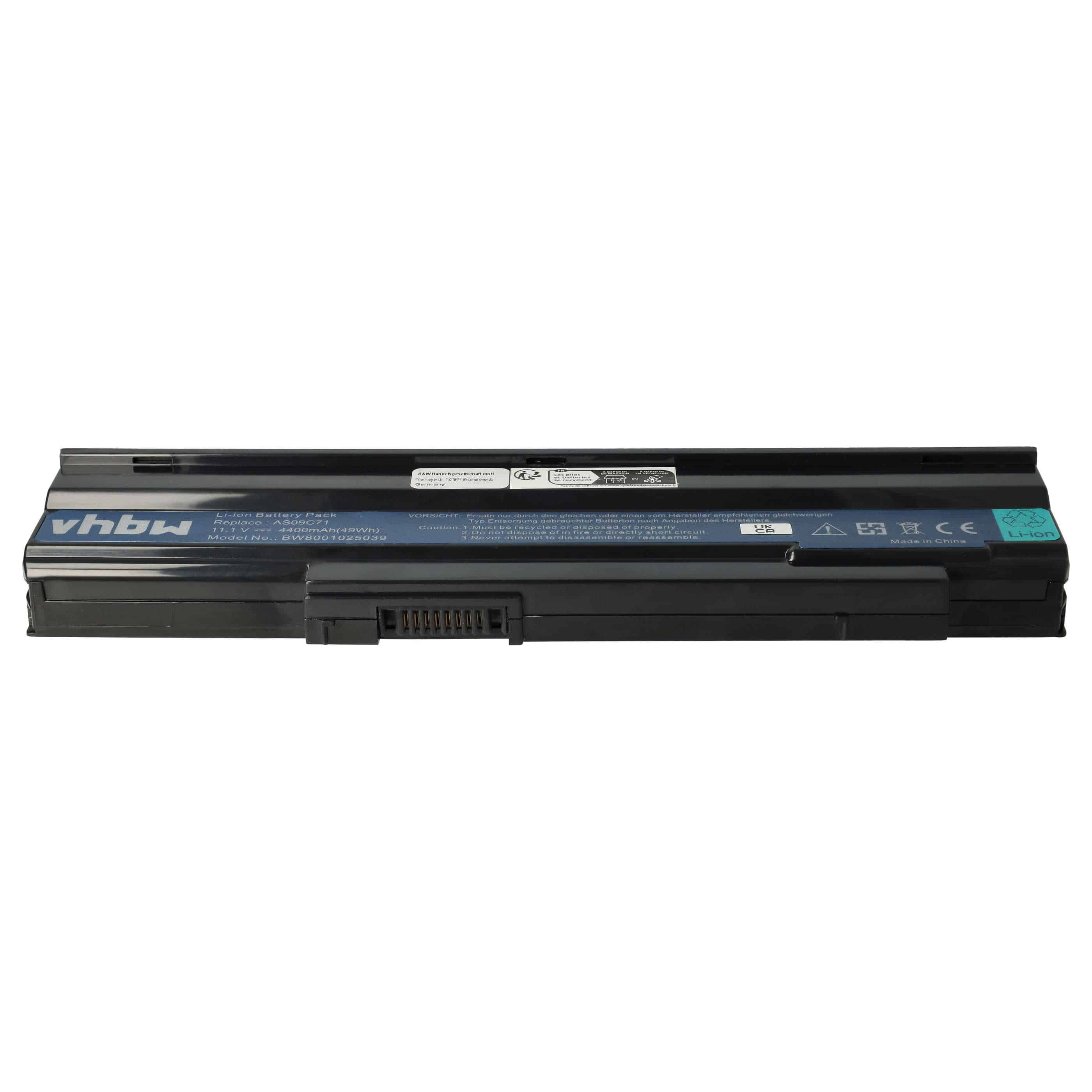 Notebook Battery Replacement for Acer AS09C75, AS09C31, AS09C70, AS09C71 - 4400 mAh 11.1 V Li-Ion, black