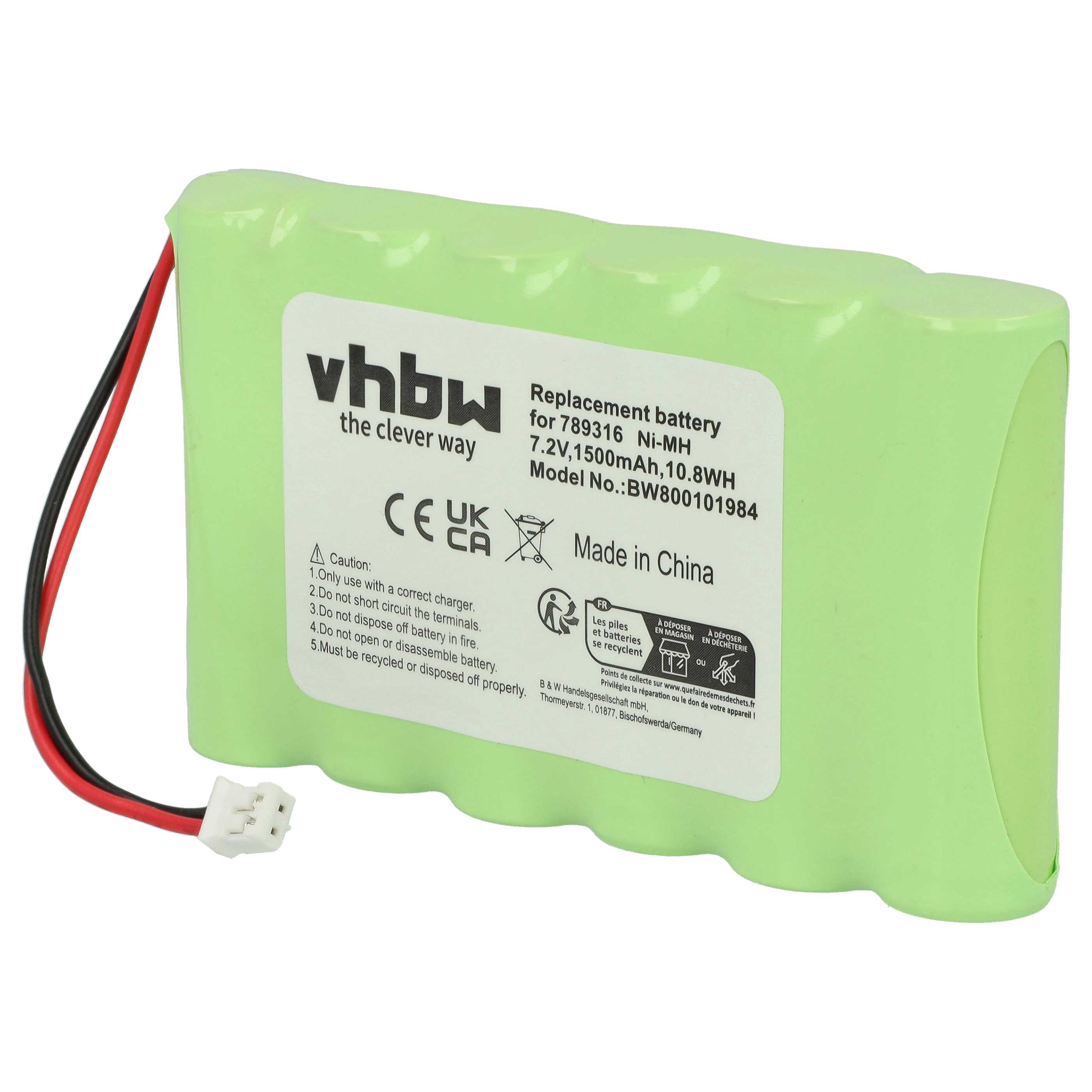 Batterie remplace Ingenico 789316, 6VHAAL, 6N120SFE-15615 pour scanner de code-barre - 1500mAh 7,2V NiMH