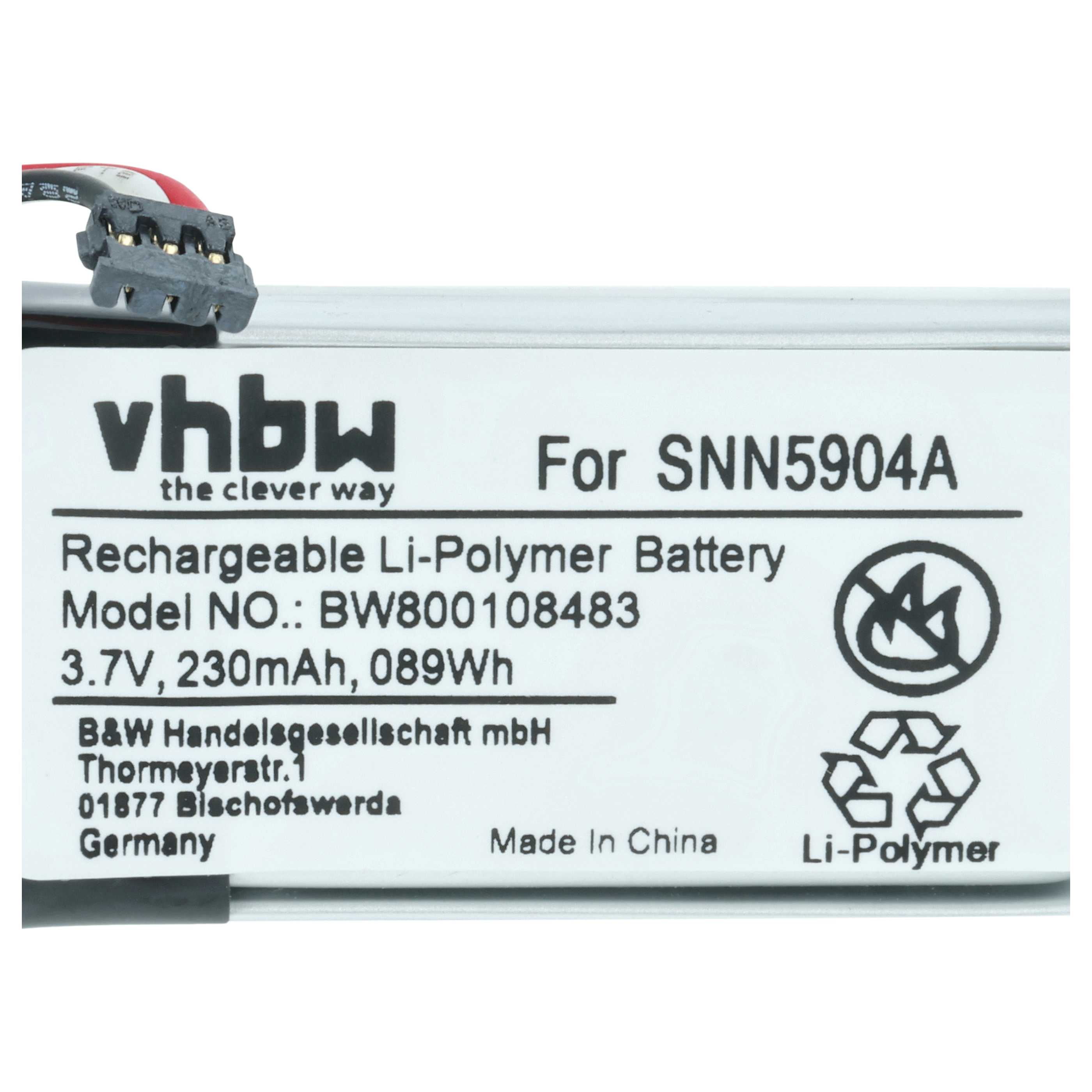 Batterie remplace Motorola 61638C, SNN5904A pour téléphone Motorola - 230mAh 3,7V Li-polymère