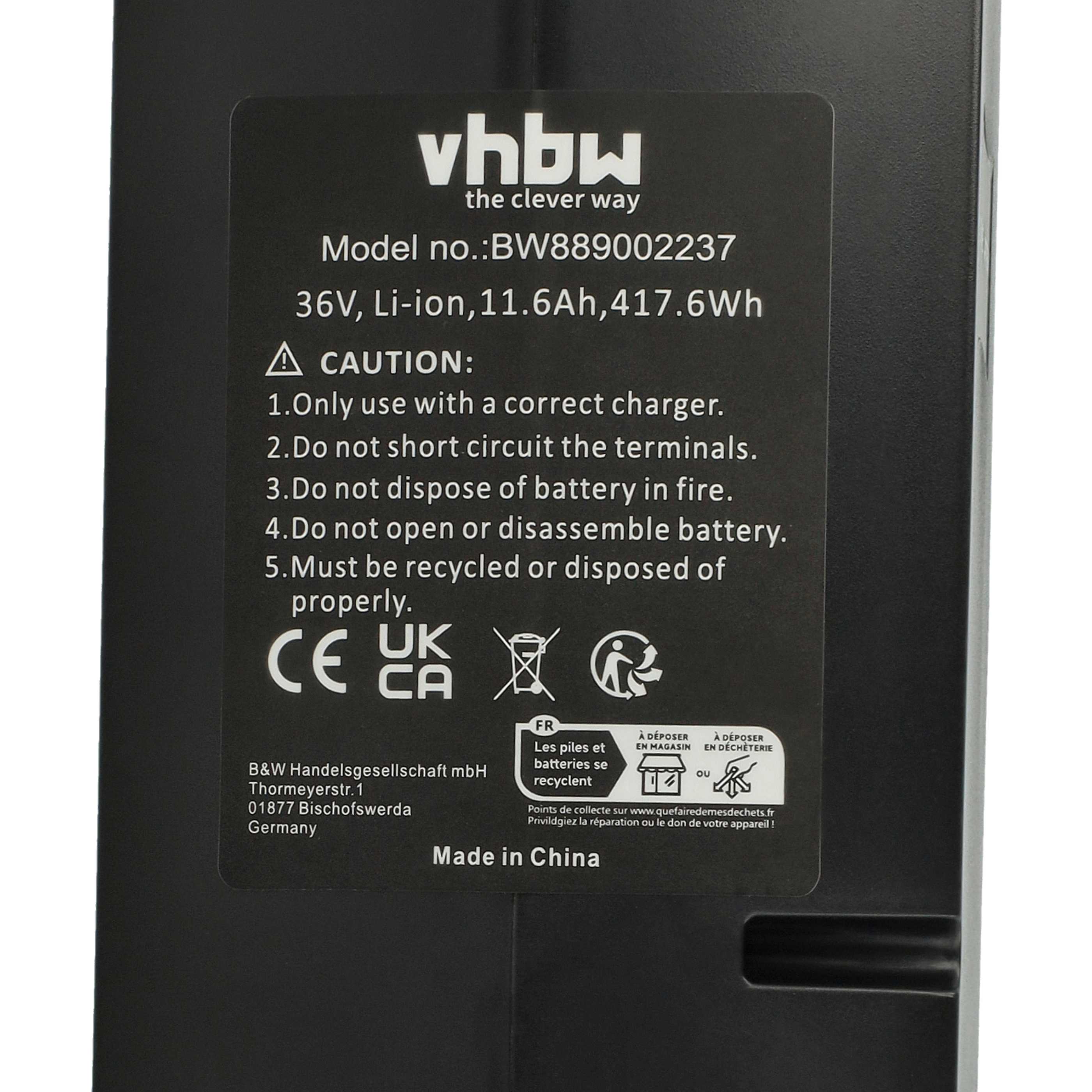 Batteria sostituisce Bosch 0 275 007 501, 0 275 007 500 per e-bike Bosch - 11,6Ah 36V Li-Ion 30cm