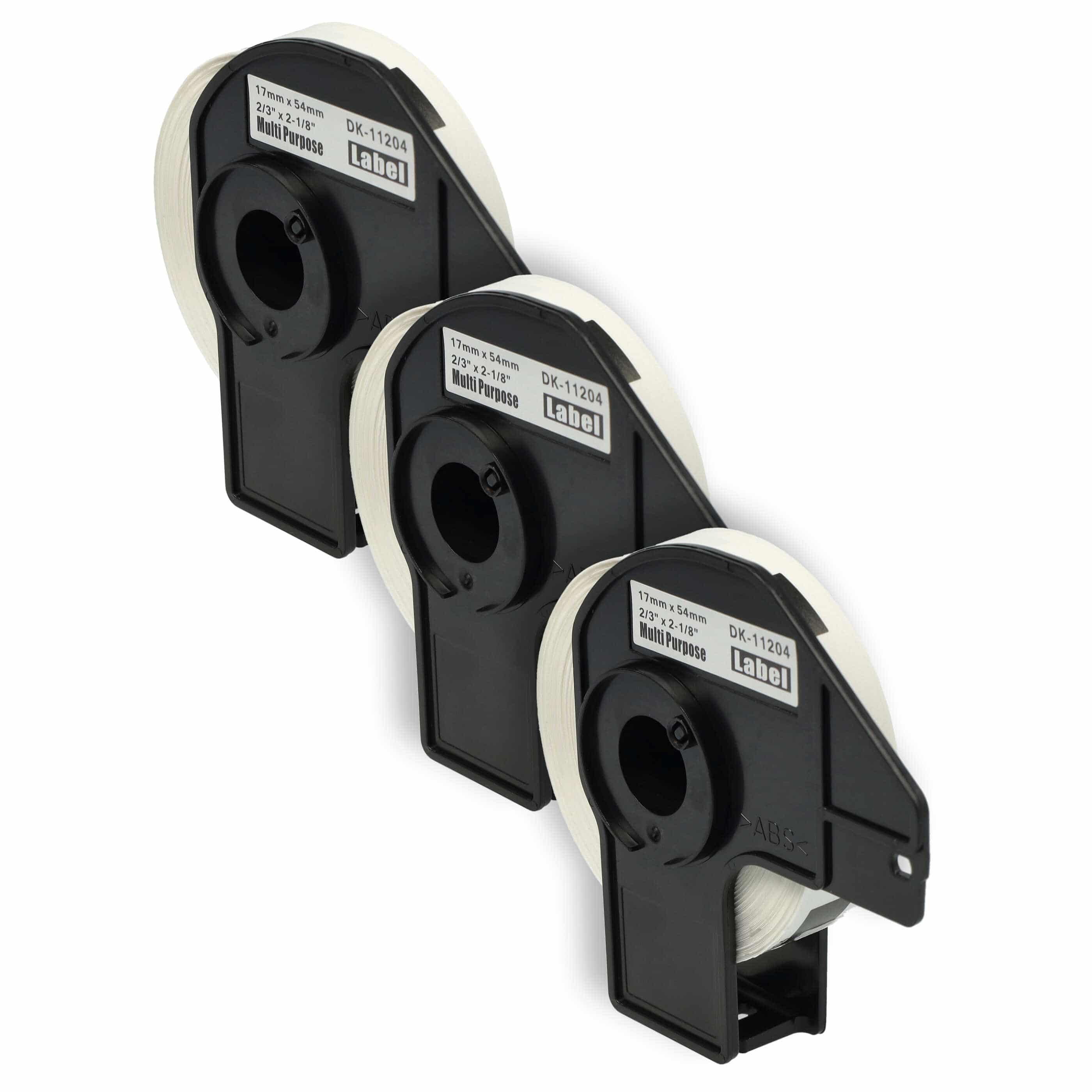 3x Label Roll replaces Brother DK-11204 Labeller - 17 mm x 54 mm + Holder