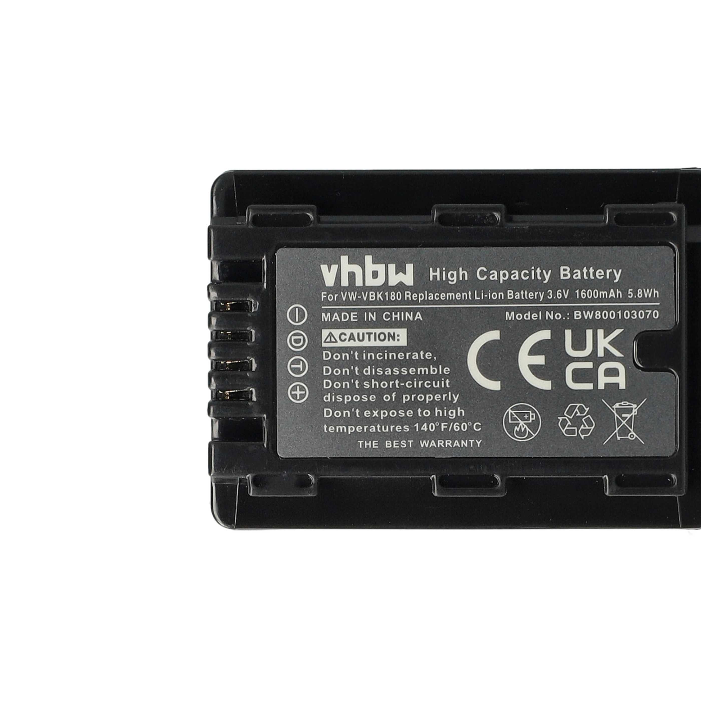 Videocamera 3x Battery replaces Panasonic VW-VBK180, VW-VBK360, VW-VBK180-K - 1600 mAh 3.6 V Li-Ion