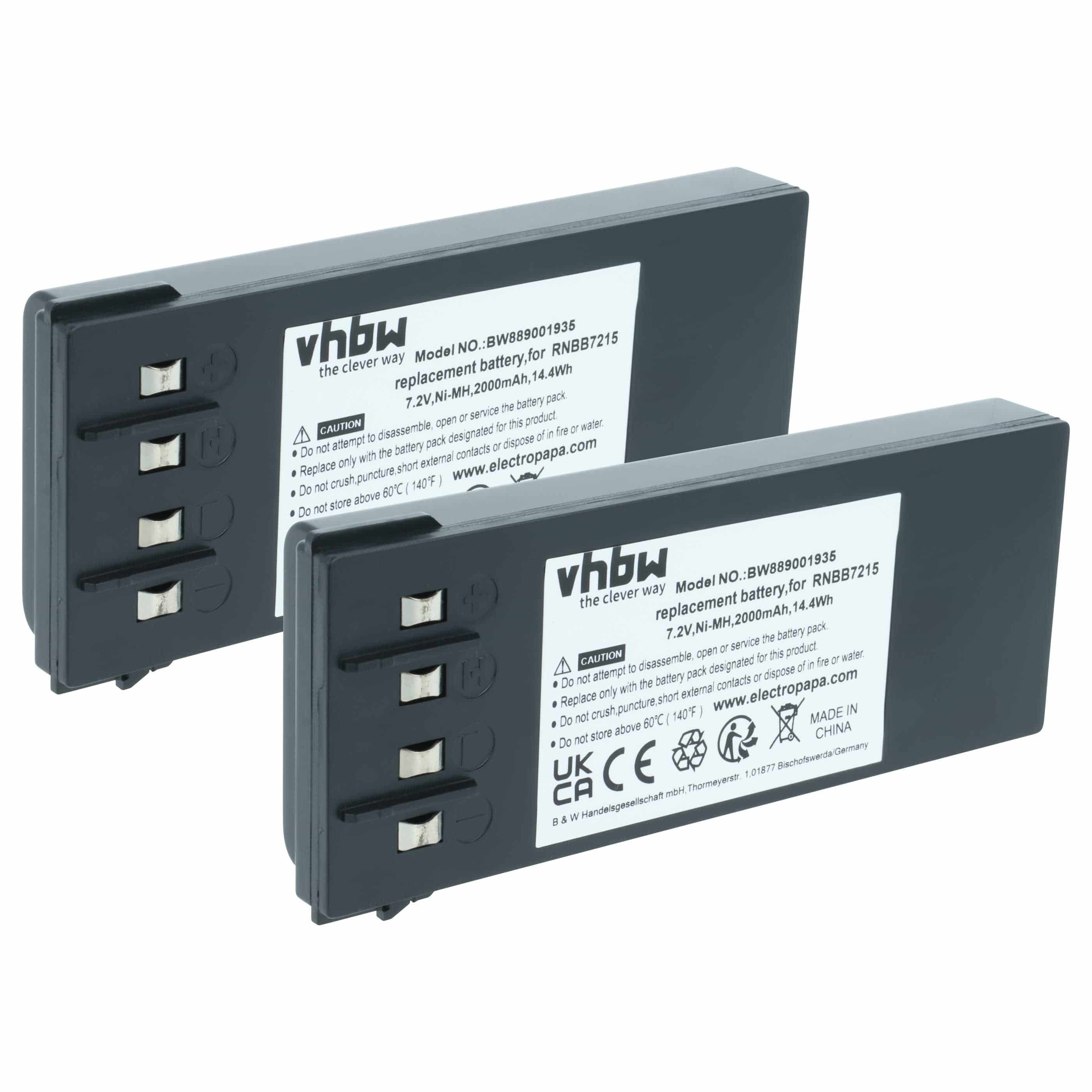 Batteria (2 pz) sostituisce Hiab 2.250.2011, 2.250.1000, 2.250.2010, 22501000 telecomando - 2000mAh 7,2V NiMH