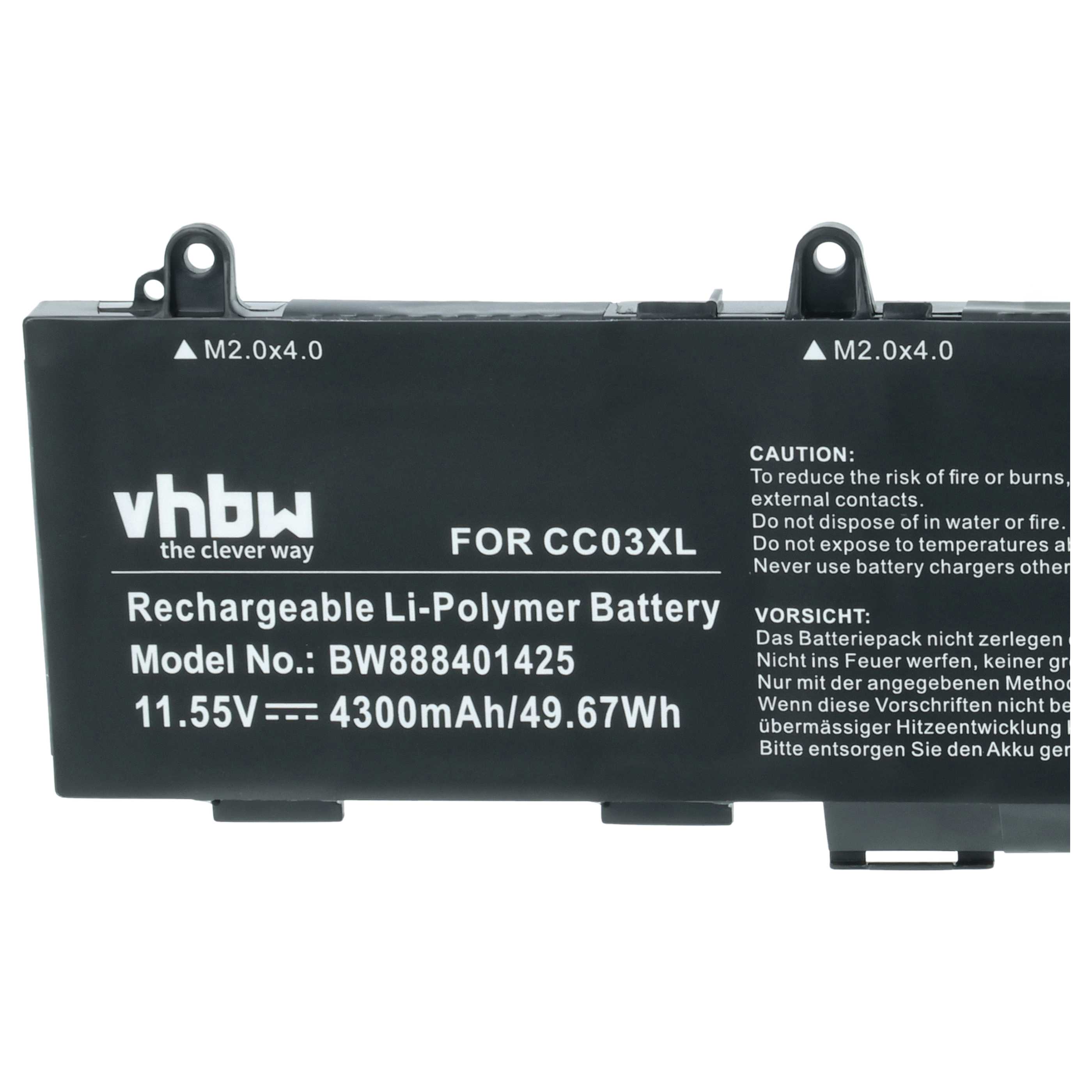 Batteria sostituisce HP HSTNN-IB9F, HSTNN-DB9Q, CC03XL, CC03053XL per notebook - 4300mAh 11,55V Li-Poly