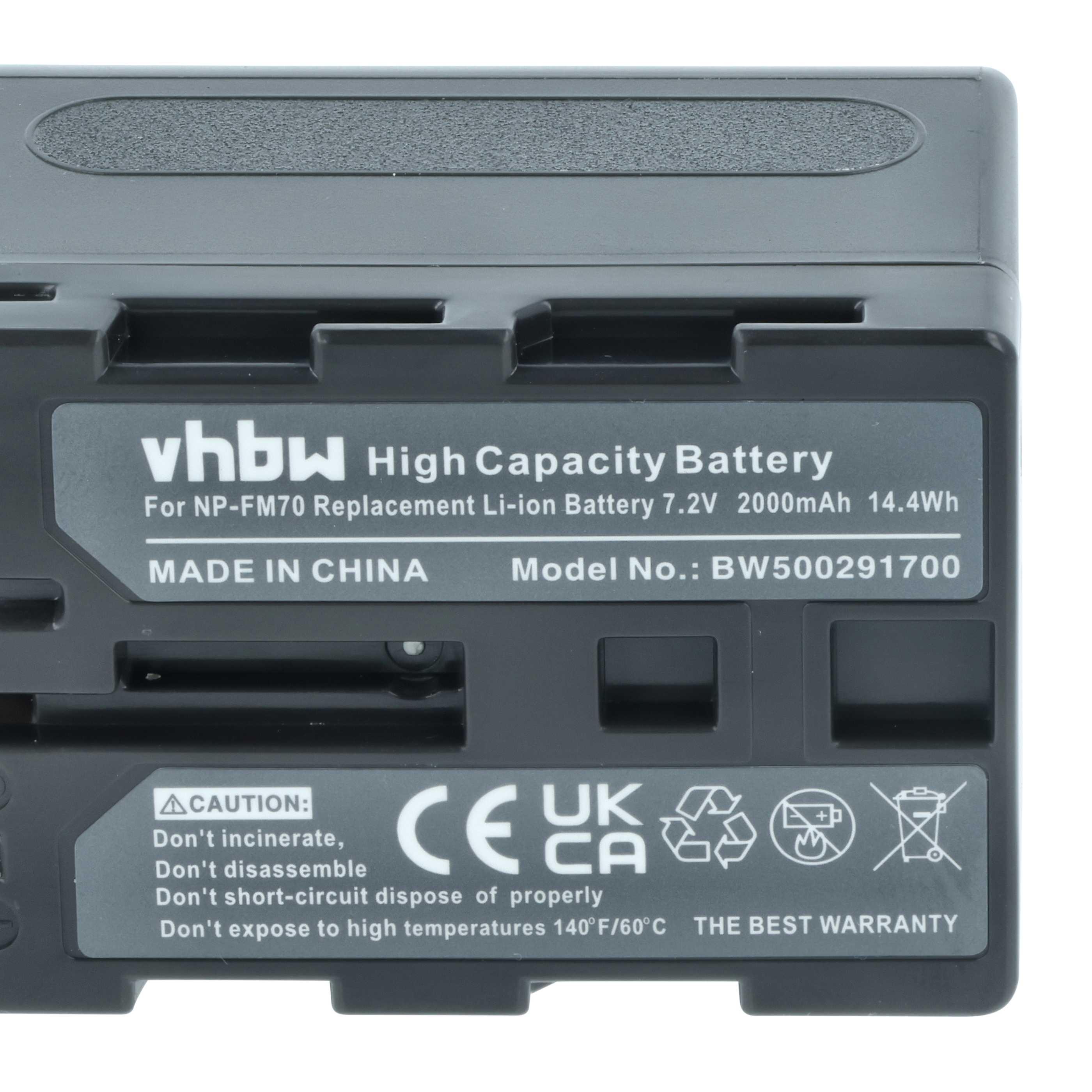 Videocamera Battery replaces Sony NP-FM30, NP-FM50, NP-FM70, NP-FM90, NP-FM91, NP-QM51 - 2000 mAh 7.2 V Li-Ion