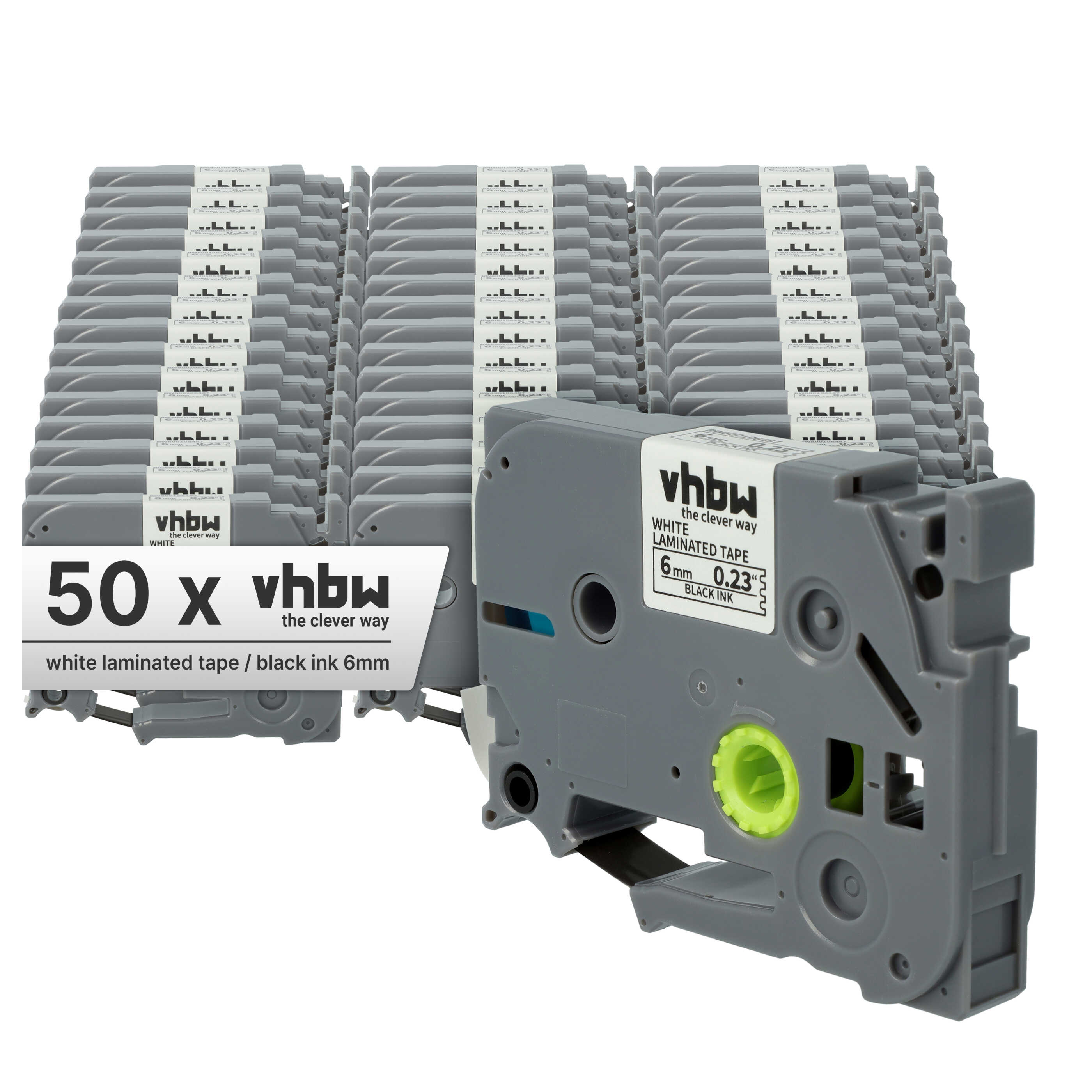 50x Label Tape replaces Brother TZE-211, TZ-211 - 6 mm Black to White
