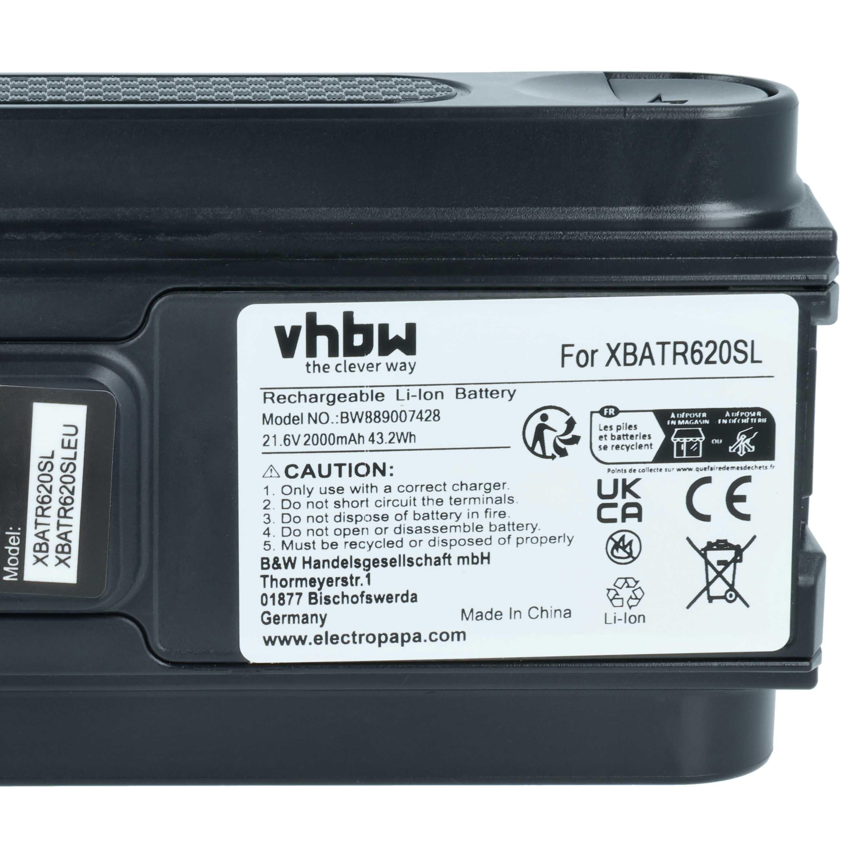 Battery replaces Shark XBATR620SL for Shark 2000mAh, 21.6V, Li-Ion