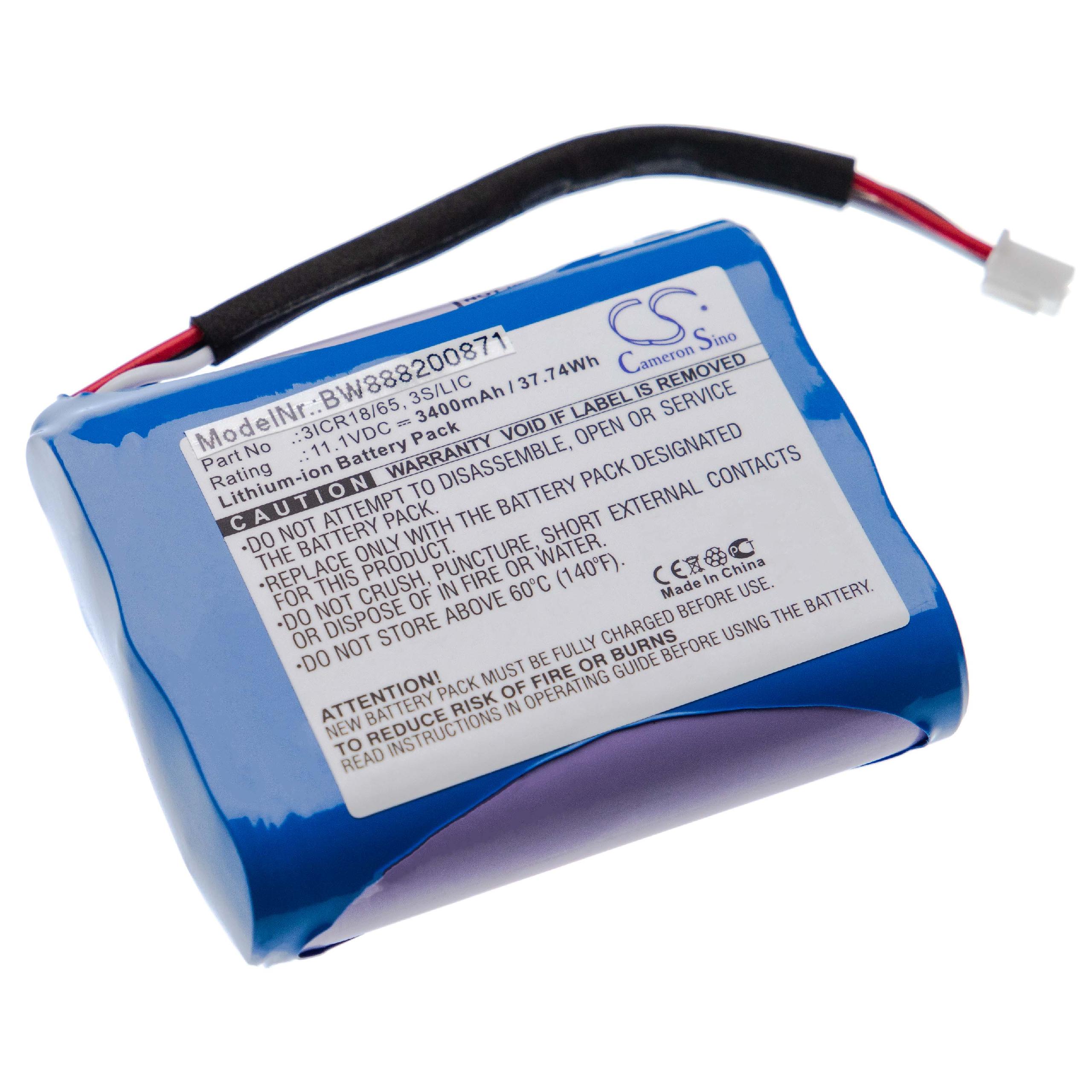  Battery replaces Bang & Olufsen 3ICR18/65, 3S/LIC for Bang & OlufsenLoudspeaker - Li-Ion 3400 mAh